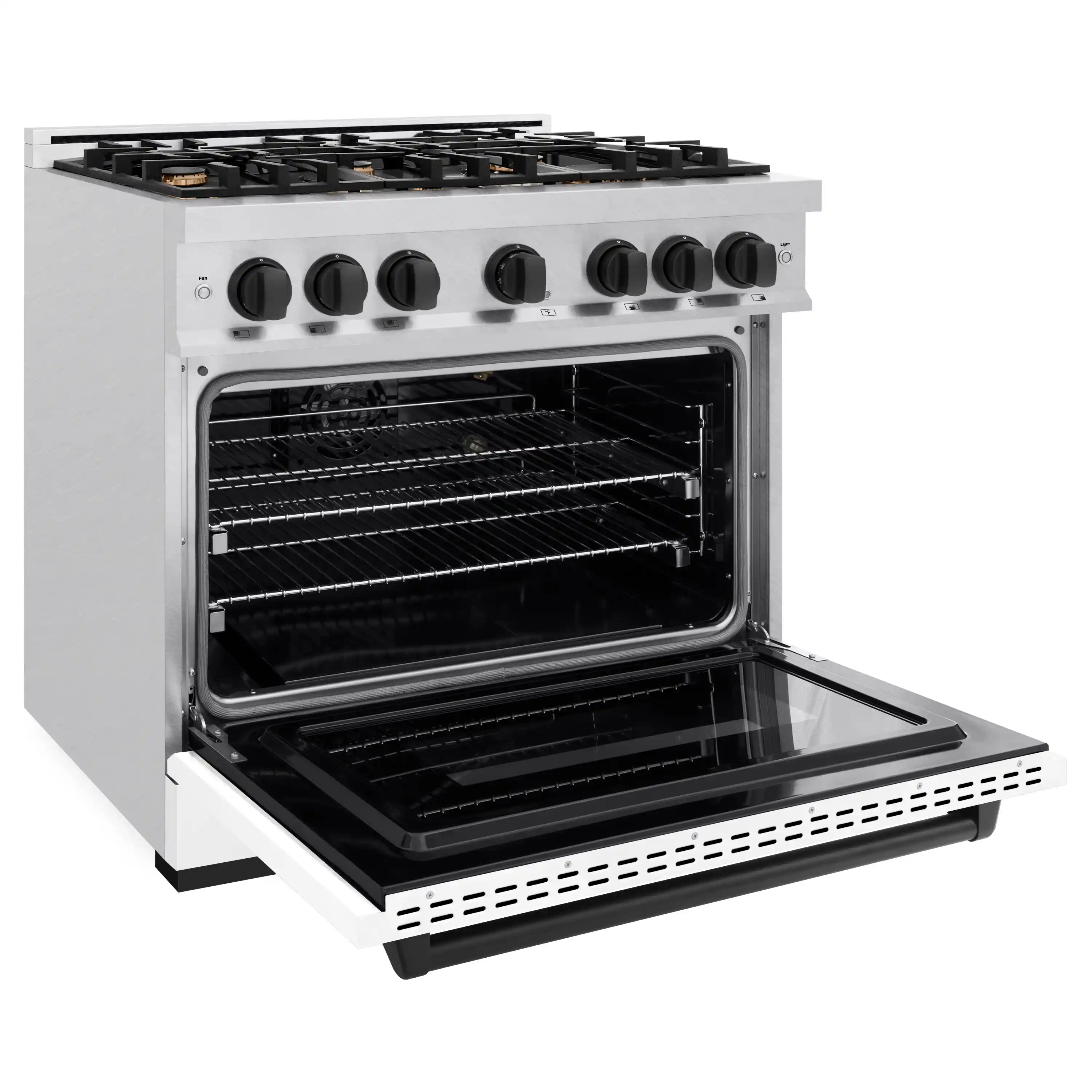 ZLINE 36-Inch Autograph Edition Freestanding Gas Range in Satin Stainless Steel with White Matte and Matte Black (CGRSZ-WM-36-MB) - Image 4
