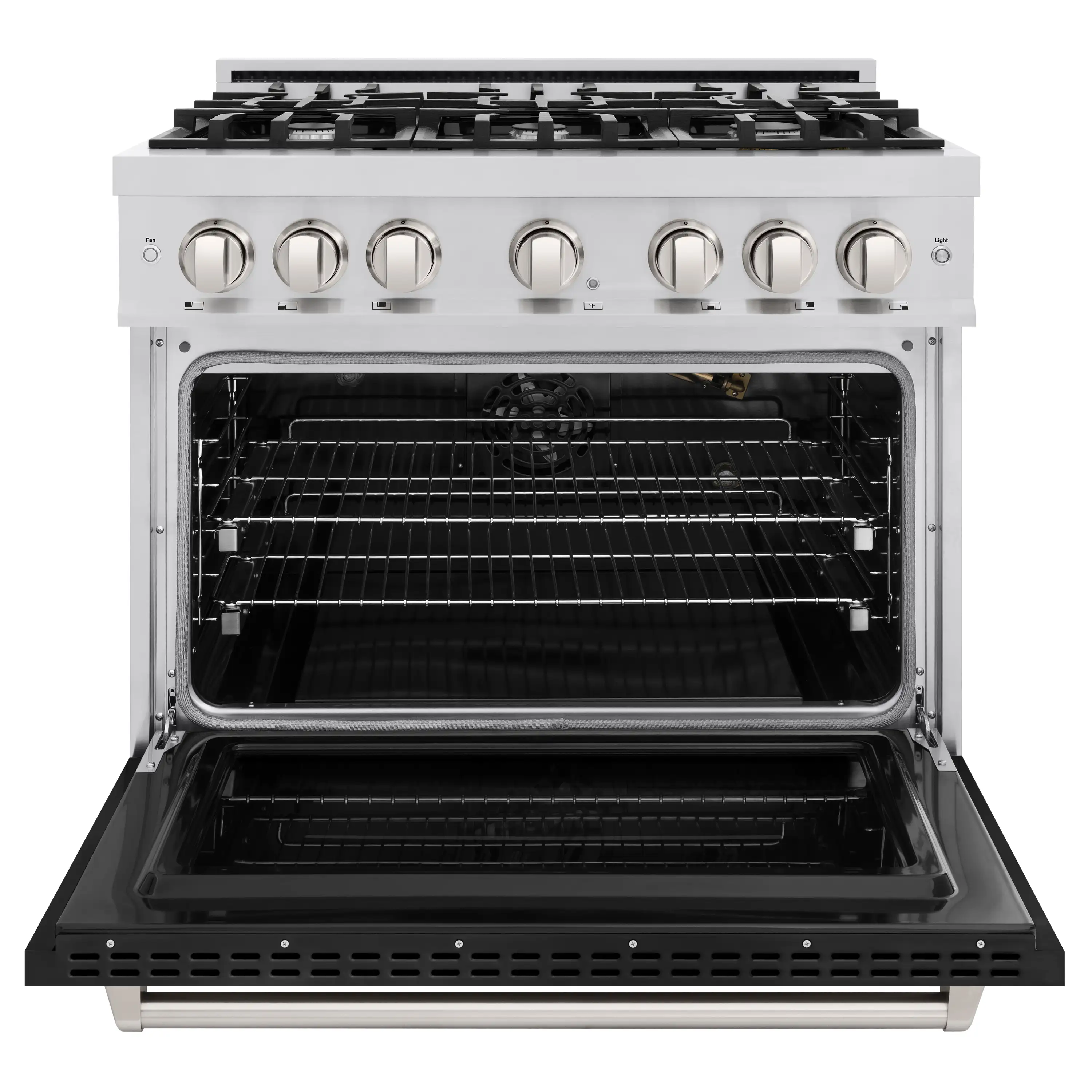 ZLINE 36-Inch Classic Series Gas Range with 6 Gas Burner Cooktop and 5.2 Cu. Ft. Gas Convection Oven in Stainless Steel with Black Matte Door (CGR-BLM-36) - Image 3