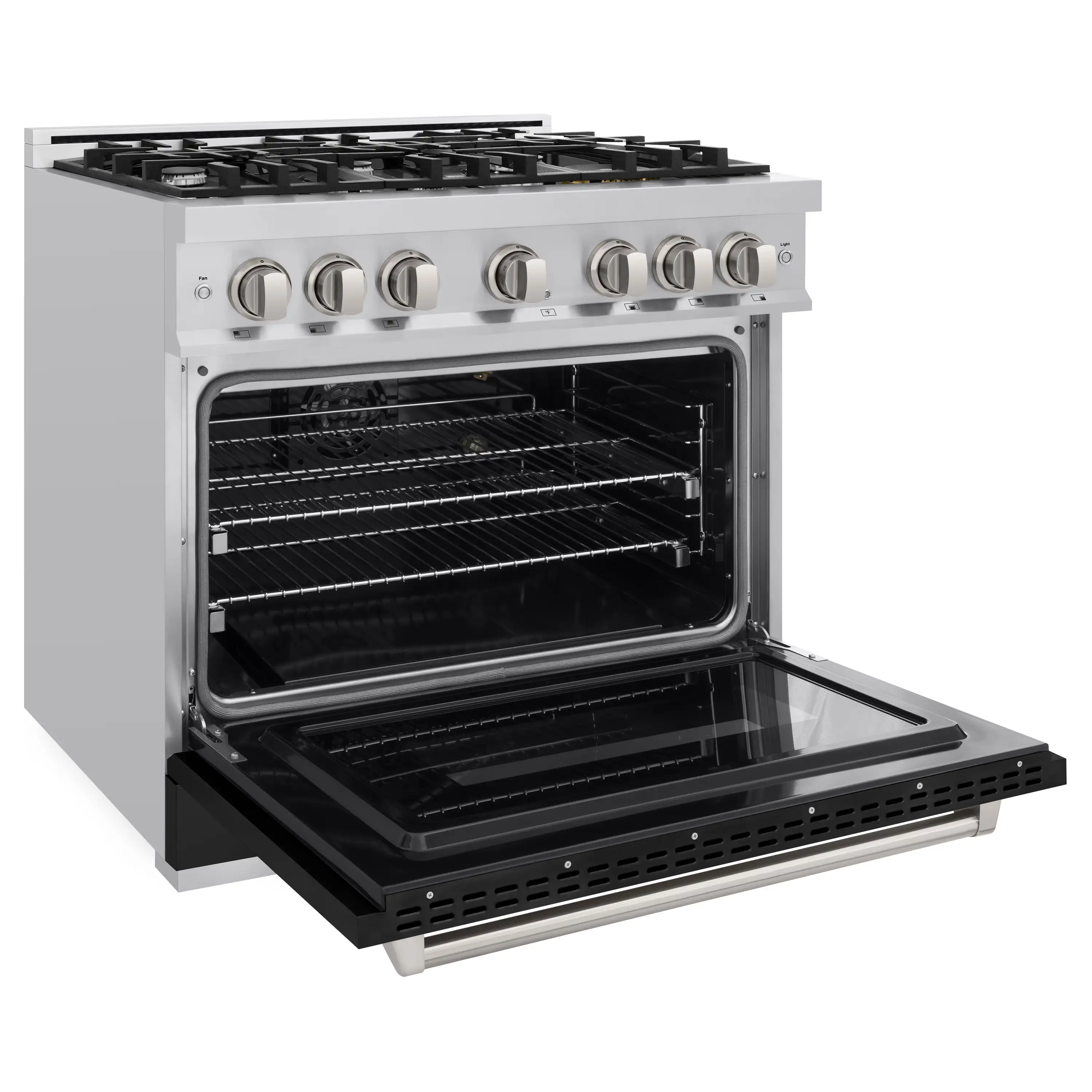 ZLINE 36-Inch Classic Series Gas Range with 6 Gas Burner Cooktop and 5.2 Cu. Ft. Gas Convection Oven in Stainless Steel with Black Matte Door (CGR-BLM-36) - Image 4