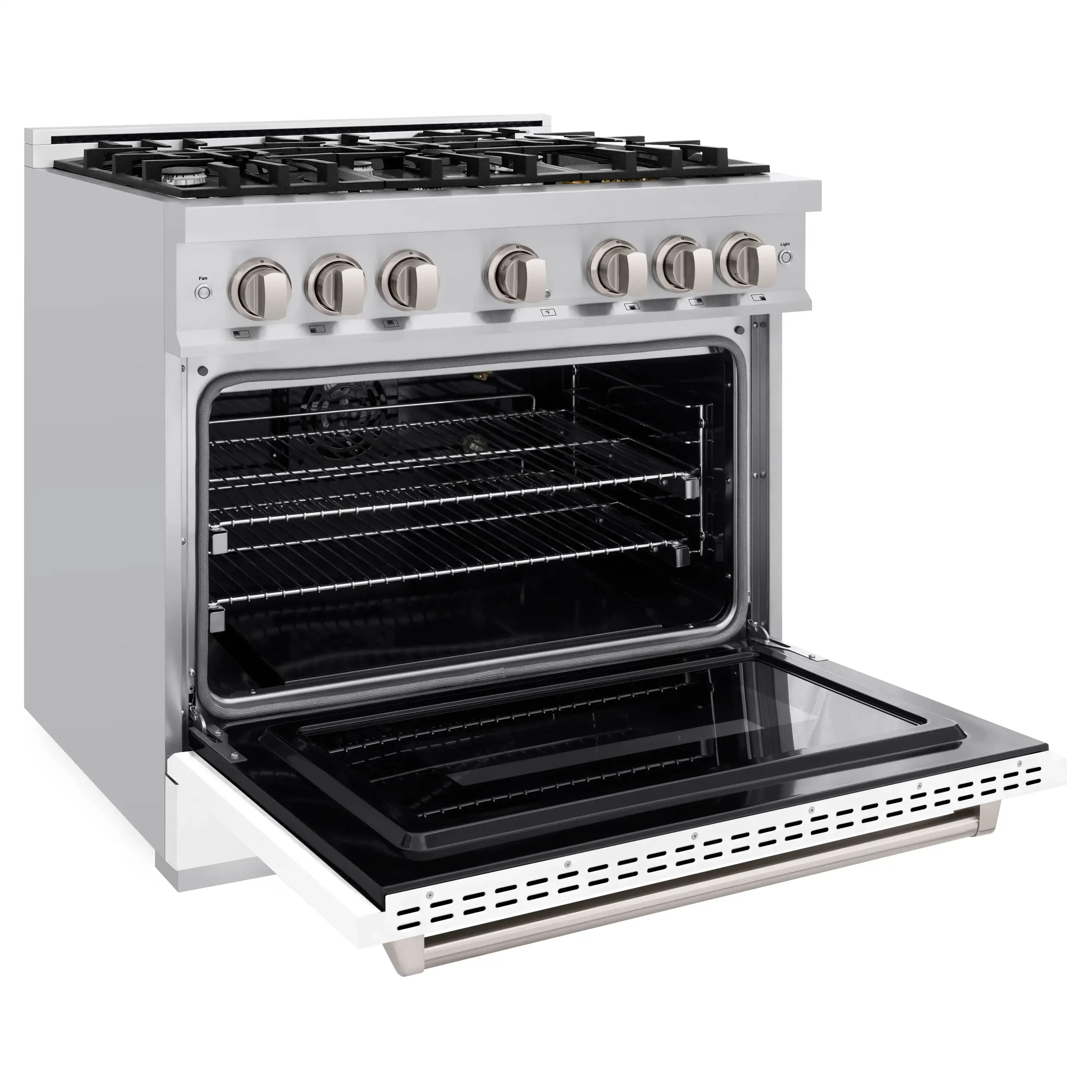 ZLINE 36-Inch Classic Series Gas Range with 6 Gas Burner Cooktop and 5.2 Cu. Ft. Gas Convection Oven in Stainless Steel with White Matte Door (CGR-WM-36) - Image 4