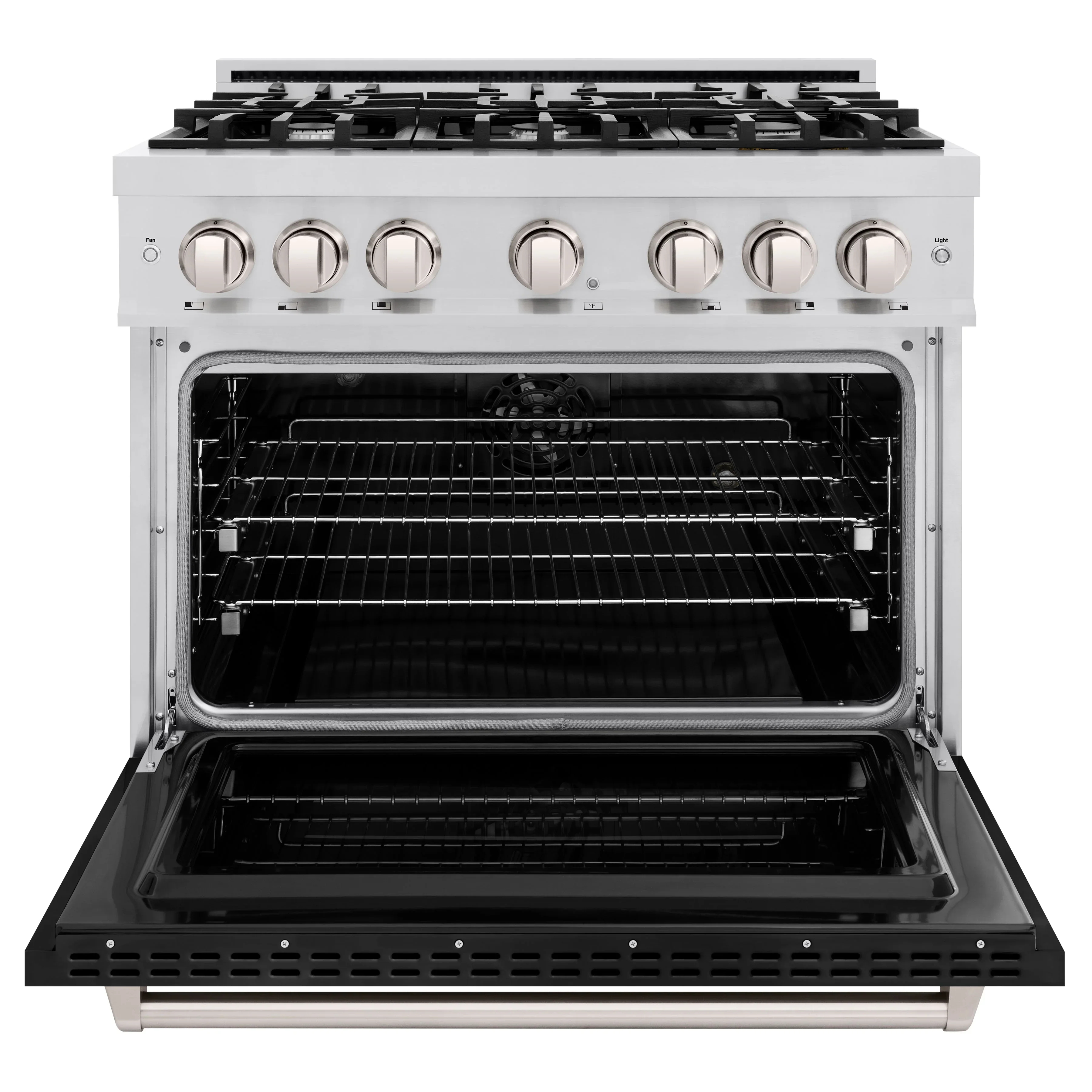 ZLINE 36-Inch Classic Series Dual Fuel Range with 6 Gas Burner Cooktop and 5.2 Cu. Ft. Electric Convection Oven in Stainless Steel with Black Matte Door (CDR-BLM-36) - Image 2