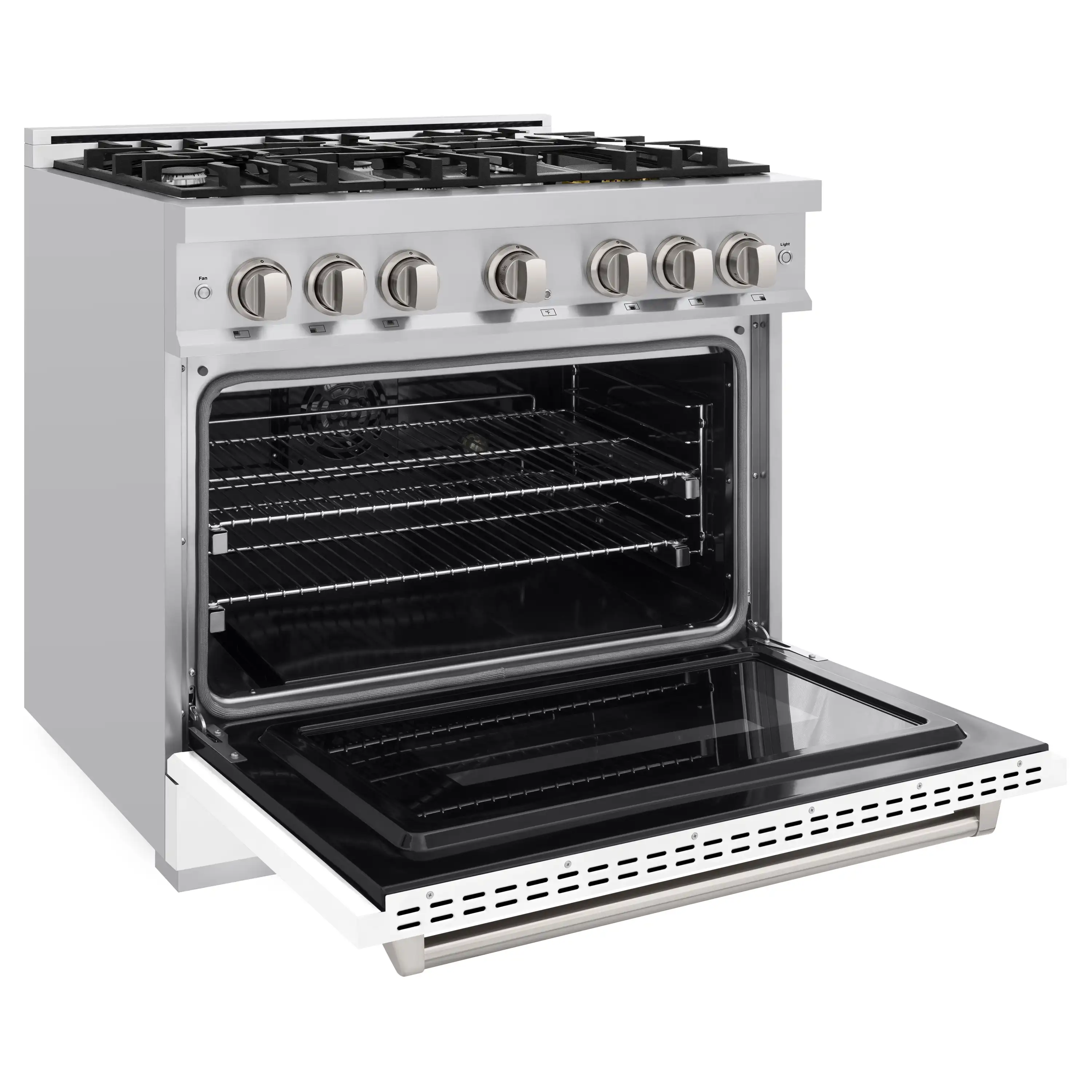 ZLINE 36-Inch Classic Series Dual Fuel Range with 6 Gas Burner Cooktop and 5.2 Cu. Ft. Electric Convection Oven in Stainless Steel with White Matte Door (CDR-WM-36) - Image 4