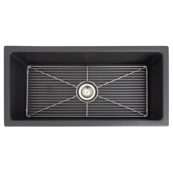 ZLINE 36-Inch Venice Farmhouse Apron Front Reversible Single Bowl Fireclay Kitchen Sink with Bottom Grid in Charcoal (FRC5122-CL-36) - Image 12