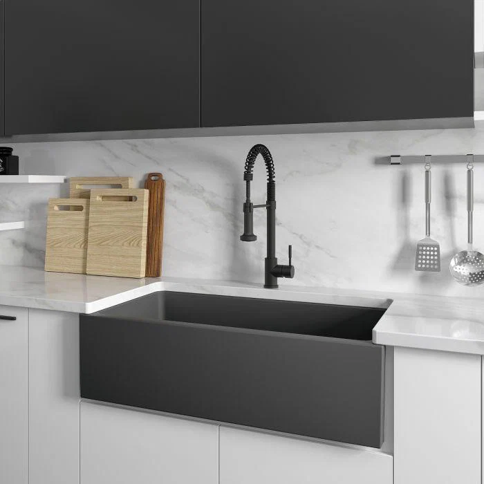 ZLINE 36-Inch Venice Farmhouse Apron Front Reversible Single Bowl Fireclay Kitchen Sink with Bottom Grid in Charcoal (FRC5122-CL-36) - Image 3