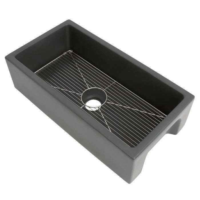 ZLINE 36-Inch Venice Farmhouse Apron Front Reversible Single Bowl Fireclay Kitchen Sink with Bottom Grid in Charcoal (FRC5122-CL-36) - Image 7