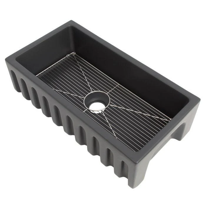 ZLINE 36-Inch Venice Farmhouse Apron Front Reversible Single Bowl Fireclay Kitchen Sink with Bottom Grid in Charcoal (FRC5122-CL-36) - Image 8