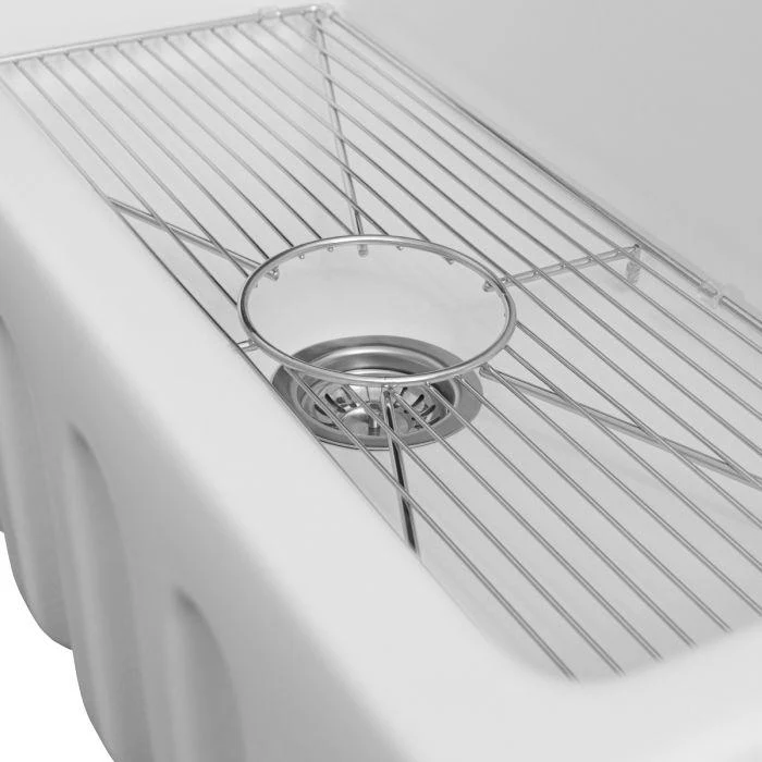 ZLINE 36-Inch Venice Farmhouse Apron Front Reversible Single Bowl Fireclay Kitchen Sink with Bottom Grid in White Matte (FRC5122-WM-36) - Image 16