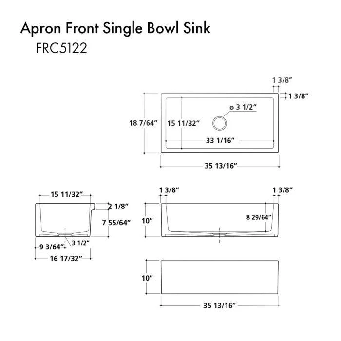 ZLINE 36-Inch Venice Farmhouse Apron Front Reversible Single Bowl Fireclay Kitchen Sink with Bottom Grid in White Matte (FRC5122-WM-36) - Image 19