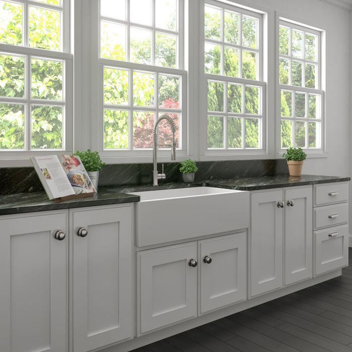 ZLINE 36-Inch Venice Farmhouse Apron Front Reversible Single Bowl Fireclay Kitchen Sink with Bottom Grid in White Matte (FRC5122-WM-36) - Image 4