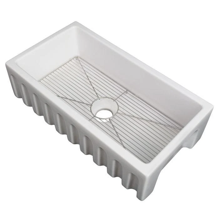 ZLINE 36-Inch Venice Farmhouse Apron Front Reversible Single Bowl Fireclay Kitchen Sink with Bottom Grid in White Matte (FRC5122-WM-36) - Image 6