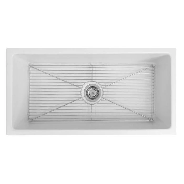 ZLINE 36-Inch Venice Farmhouse Apron Front Reversible Single Bowl Fireclay Kitchen Sink with Bottom Grid in White Matte (FRC5122-WM-36) - Image 9
