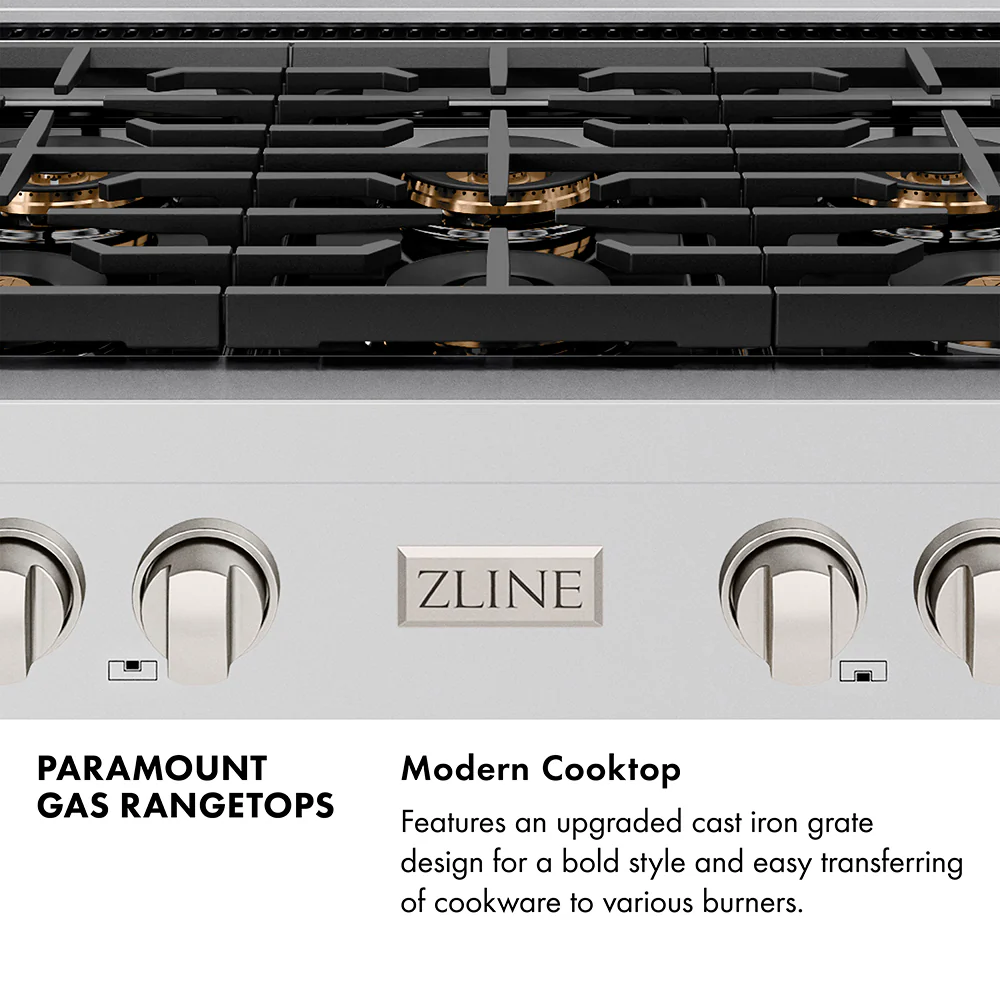 ZLINE 36-Inch Paramount Gas Rangetop with 6 Burner DuoPro™ Cooktop in Stainless Steel (PSRT36) - Image 7