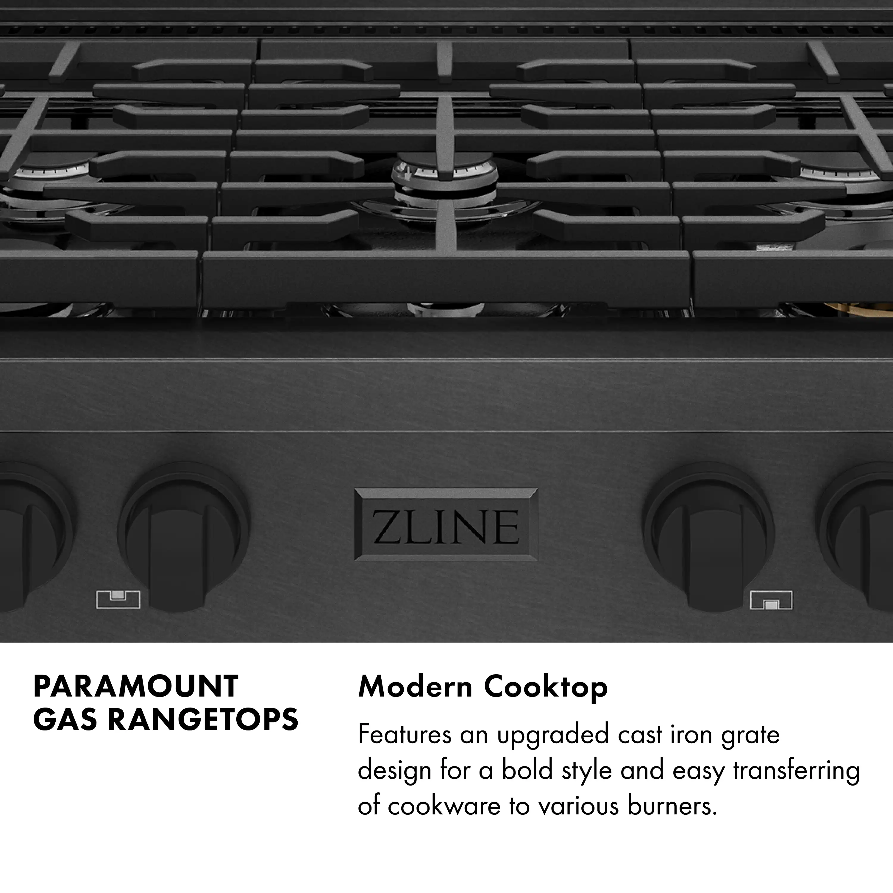 ZLINE 36-Inch Paramount Gas Rangetop with 6 Burners and Porcelain Cooktop in Black Satin Stainless Steel (SRTBS-36) - Image 5