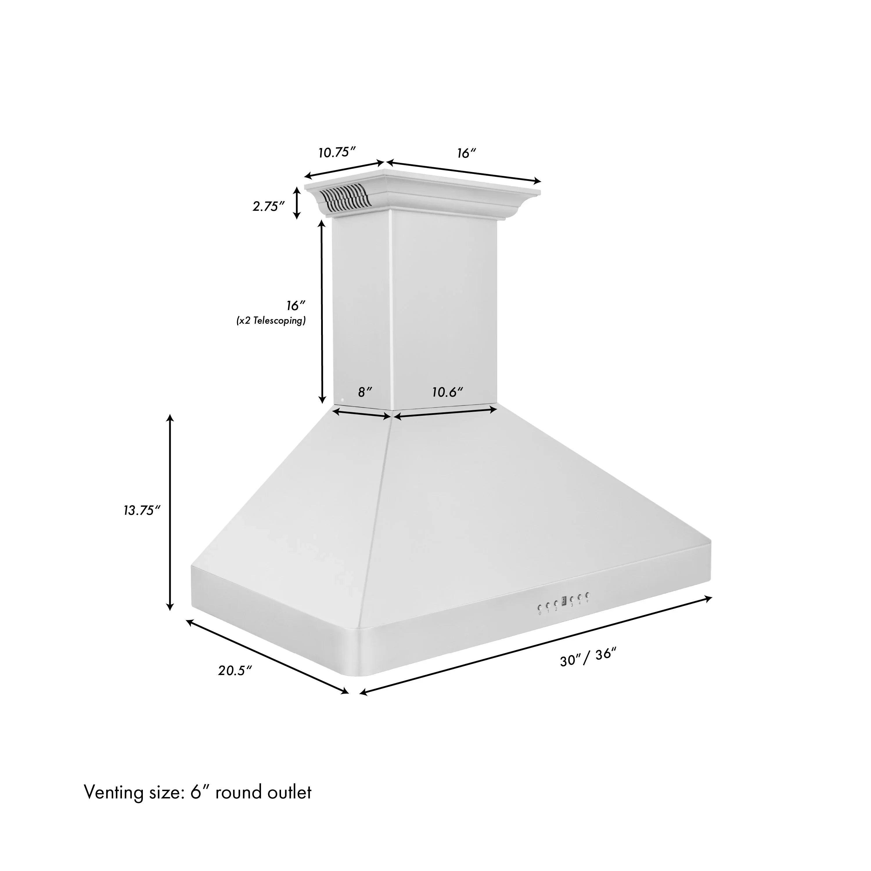 ZLINE 36-Inch Wall Mount Range Hood in Stainless Steel with Built-in CrownSound Bluetooth Speakers (KF2CRN-BT-36) - Image 9