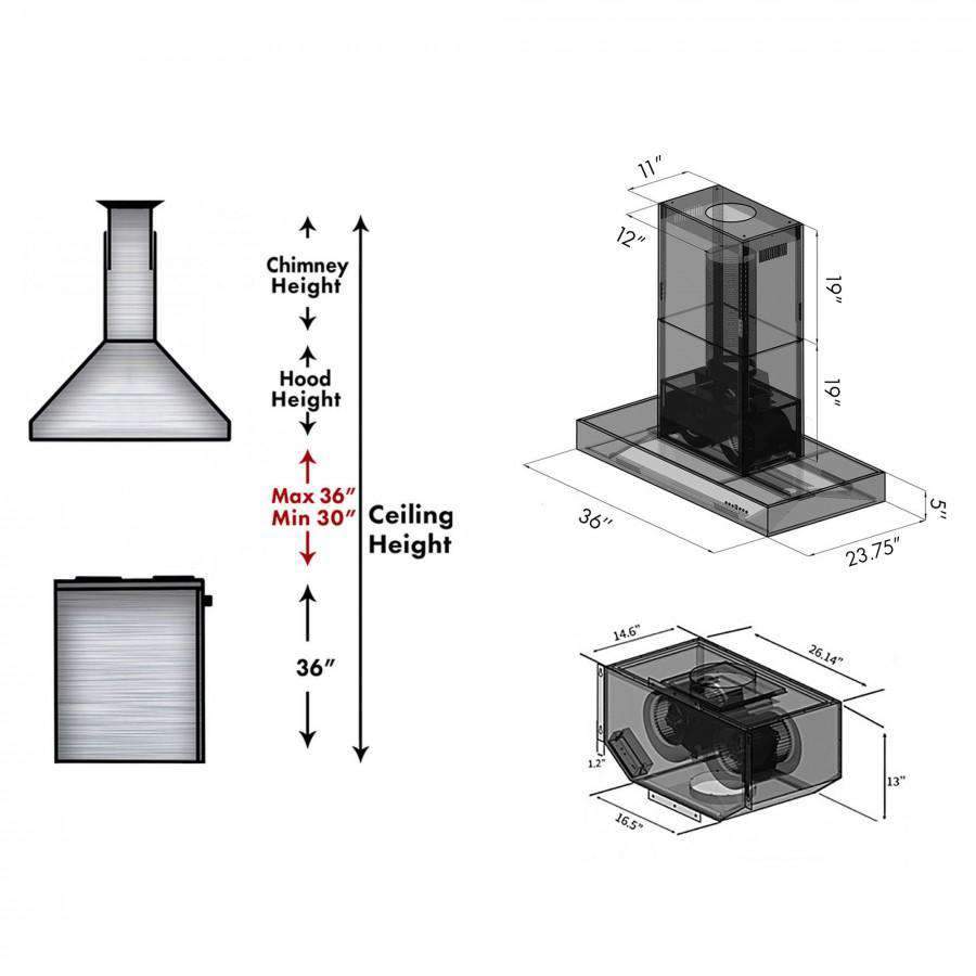 ZLINE 36-Inch Ducted Remote Blower Island Mount Range Hood in Stainless Steel (KECOMi-RS-36-400) - Image 12