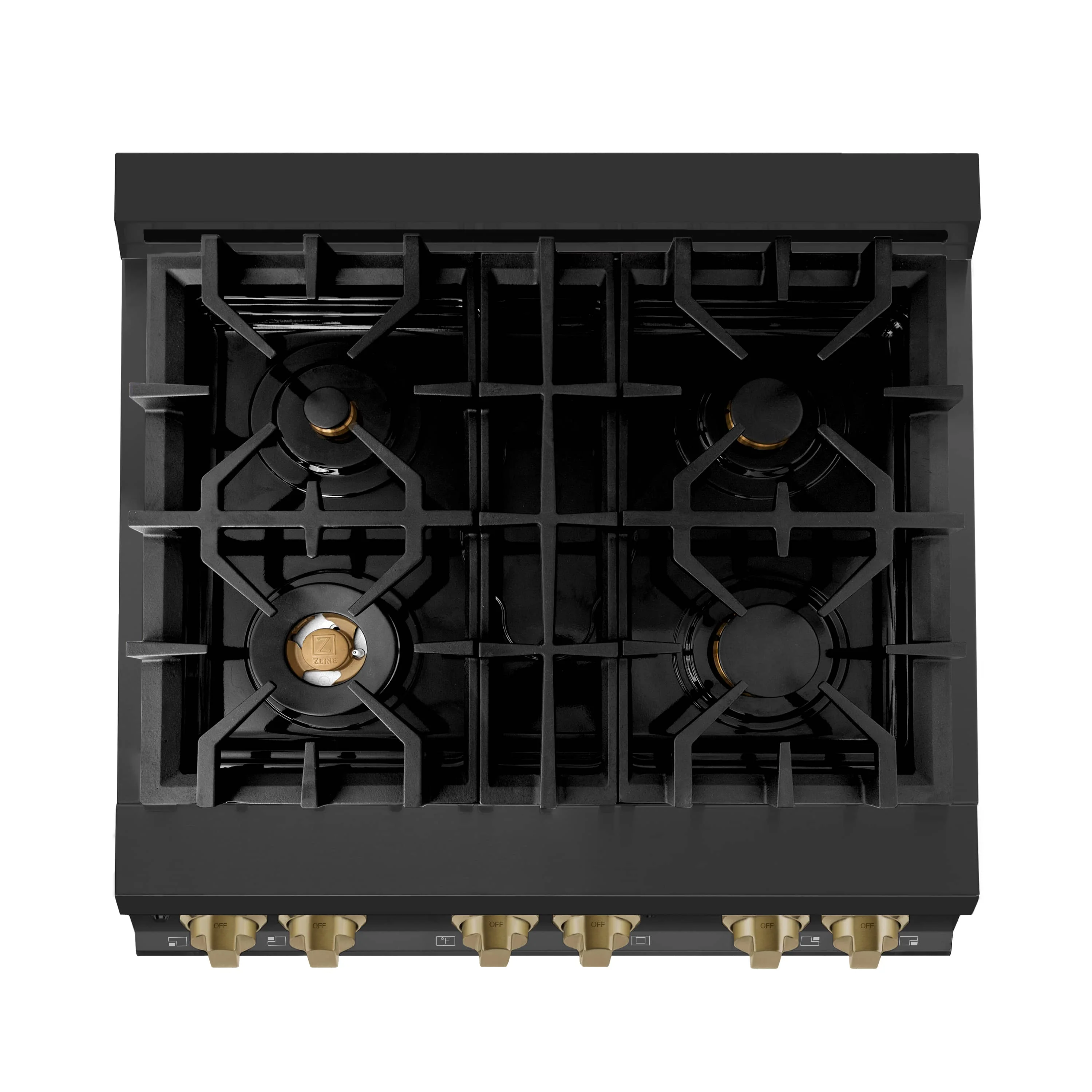 ZLINE 4-Piece Appliance Package - 30-Inch Legacy Dual Fuel Range, Wall Mount Range Hood, 36-Inch French Door Refrigerator, Dishwasher, in Black Stainless Steel with Champagne Bronze Accents - Image 11