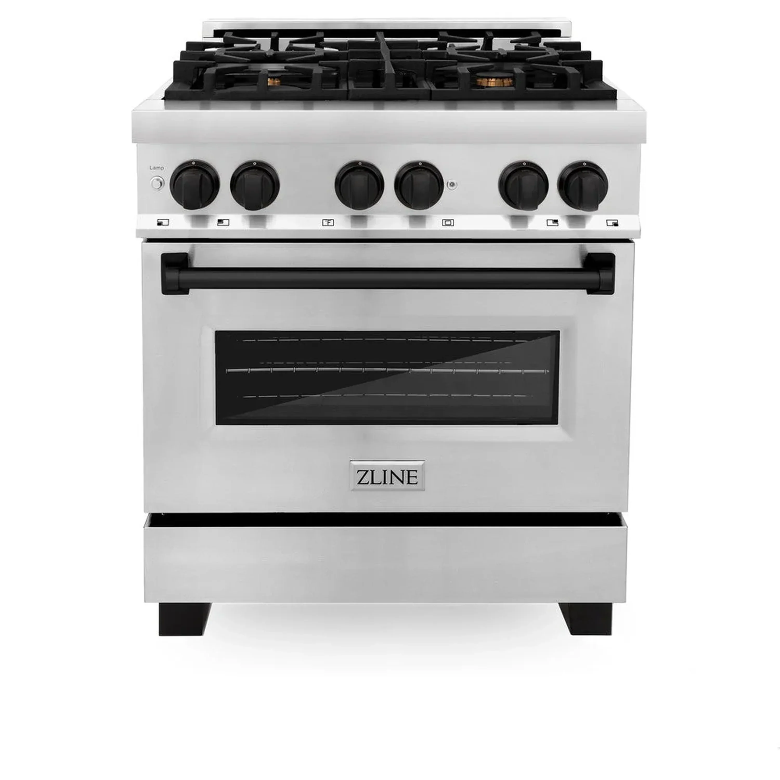 ZLINE 4-Piece Appliance Package - 30-Inch Legacy Autograph Dual Fuel Range, Wall Mount Range Hood, 36-Inch French Door Refrigerator, Dishwasher, in Stainless Steel with Matte Black Accents - Image 2