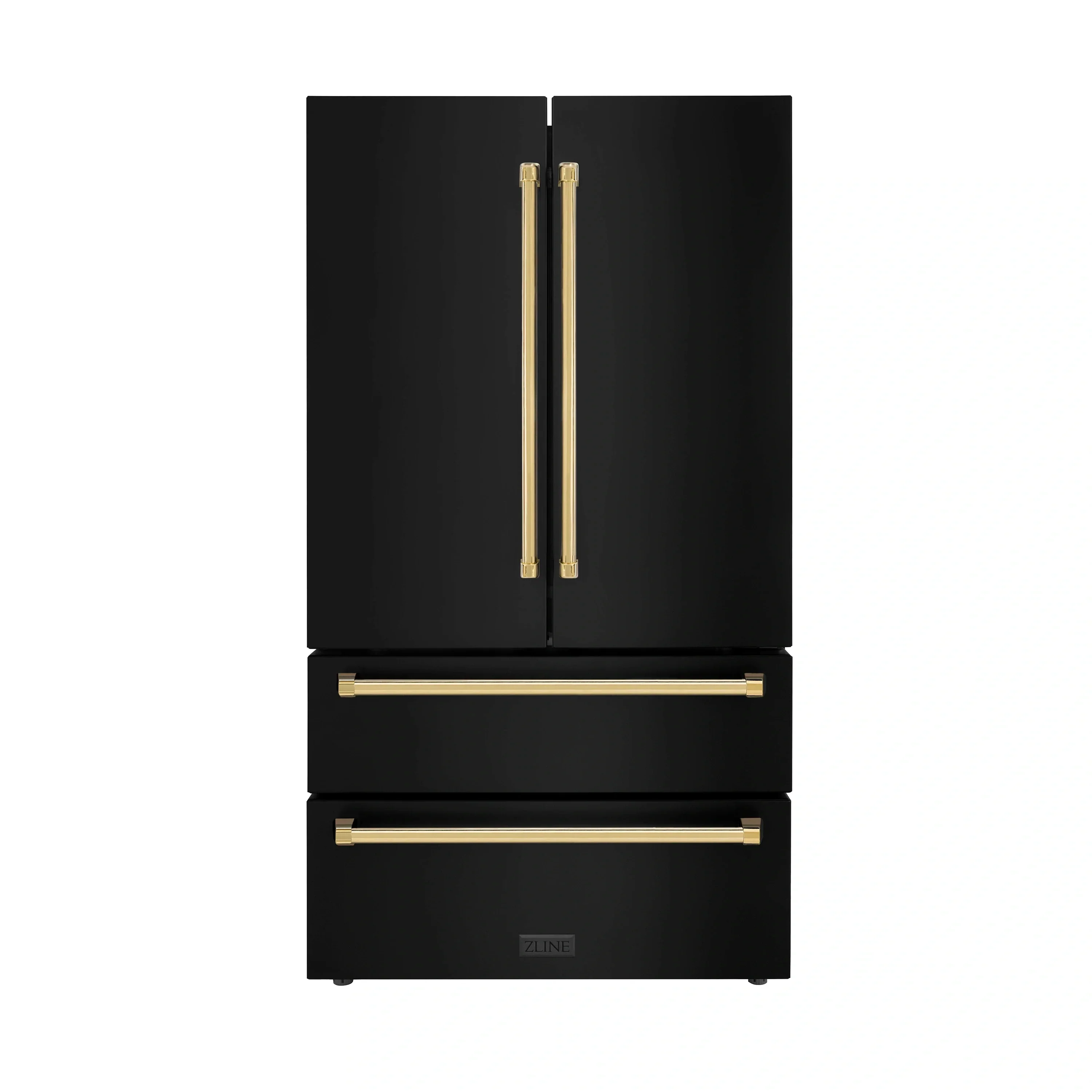 ZLINE 4-Piece Appliance Package - 36-Inch Legacy Dual Fuel Range, Wall Mount Range Hood, 36-Inch French Door Refrigerator, Dishwasher, in Black Stainless Steel with Gold Accents - Image 21