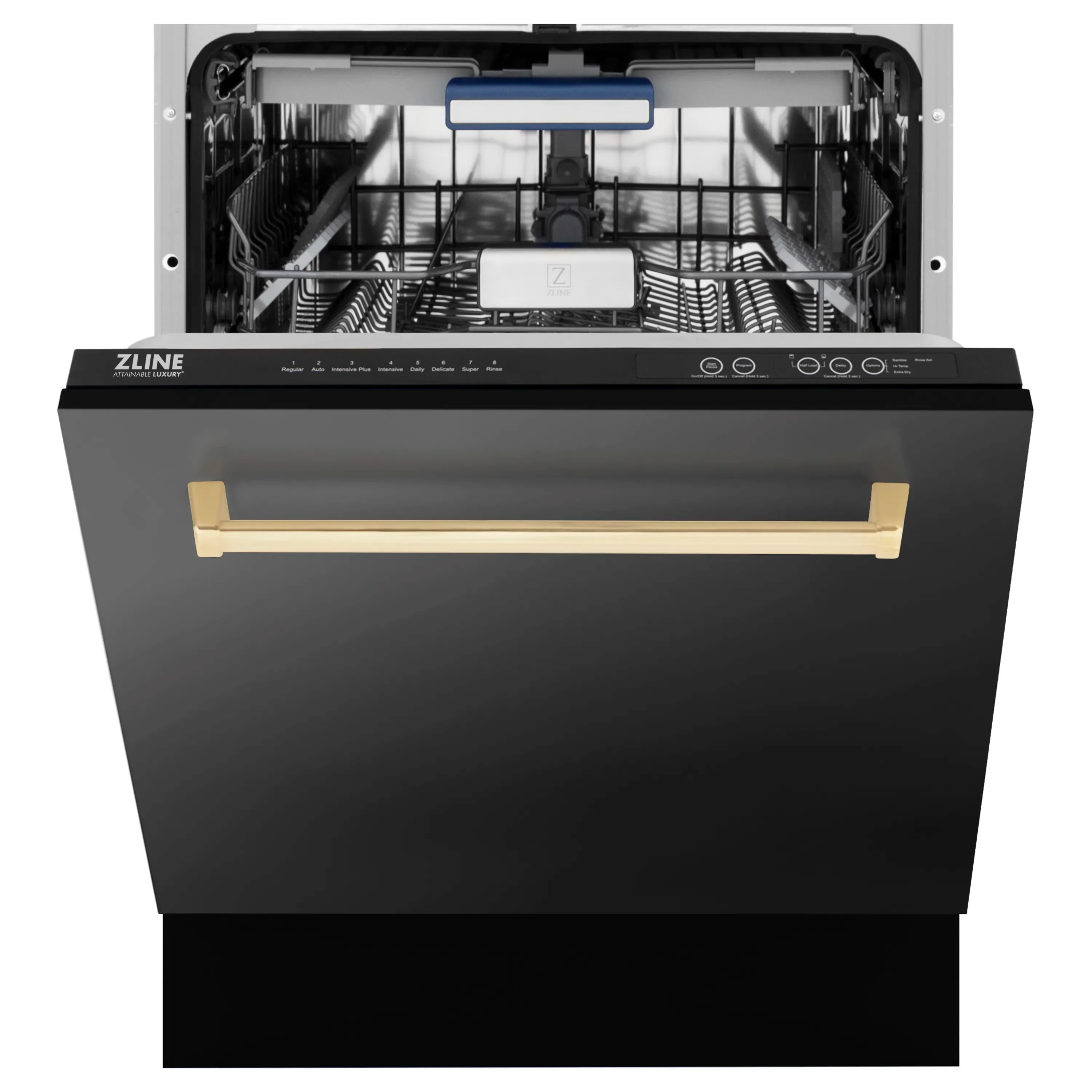 ZLINE 4-Piece Appliance Package - 36-Inch Legacy Dual Fuel Range, Wall Mount Range Hood, 36-Inch French Door Refrigerator, Dishwasher, in Black Stainless Steel with Gold Accents - Image 40
