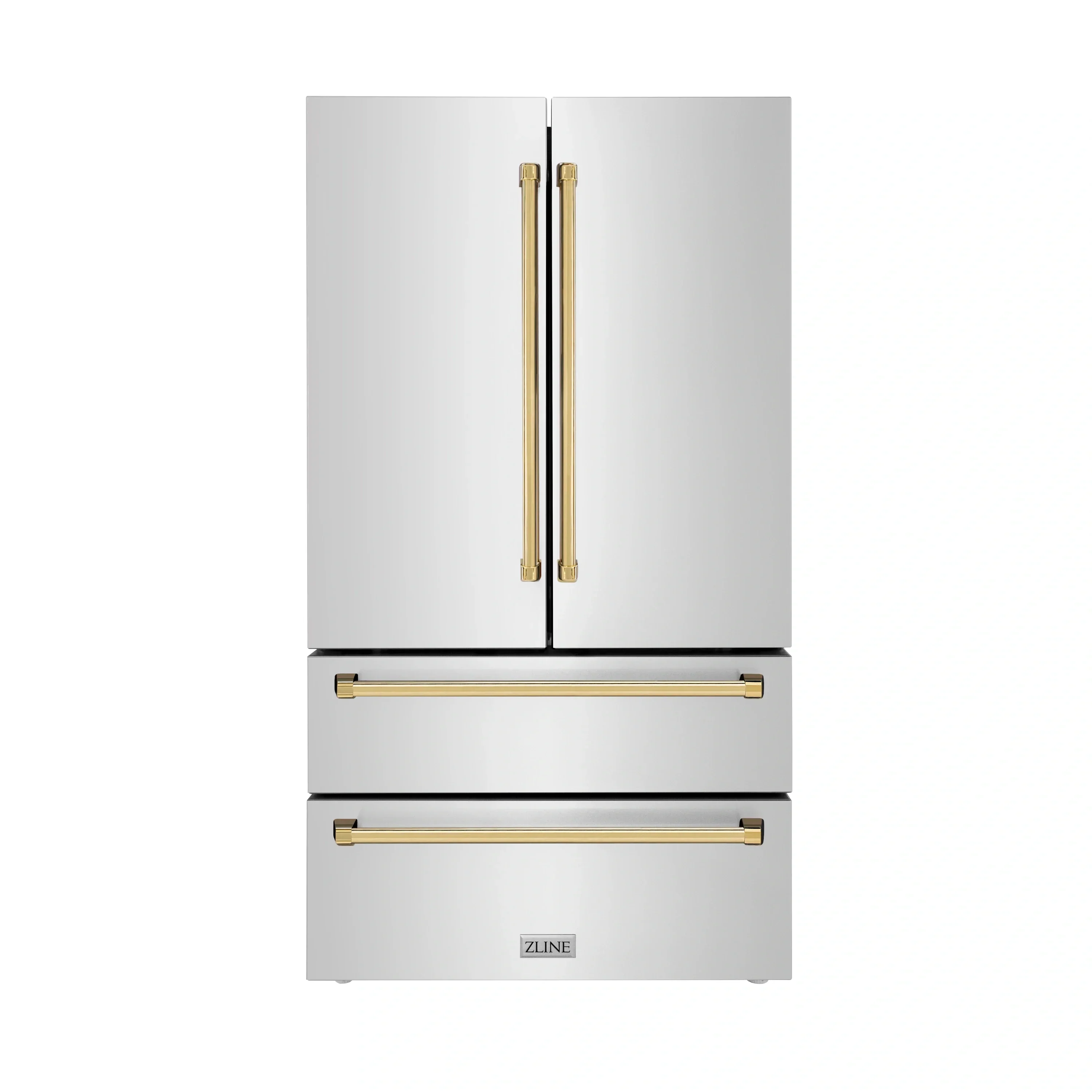 ZLINE 4-Piece Appliance Package - 36-Inch Legacy Autograph Dual Fuel Range, Wall Mount Range Hood, 36-Inch French Door Refrigerator, Dishwasher, in Stainless Steel with Gold Accents - Image 27
