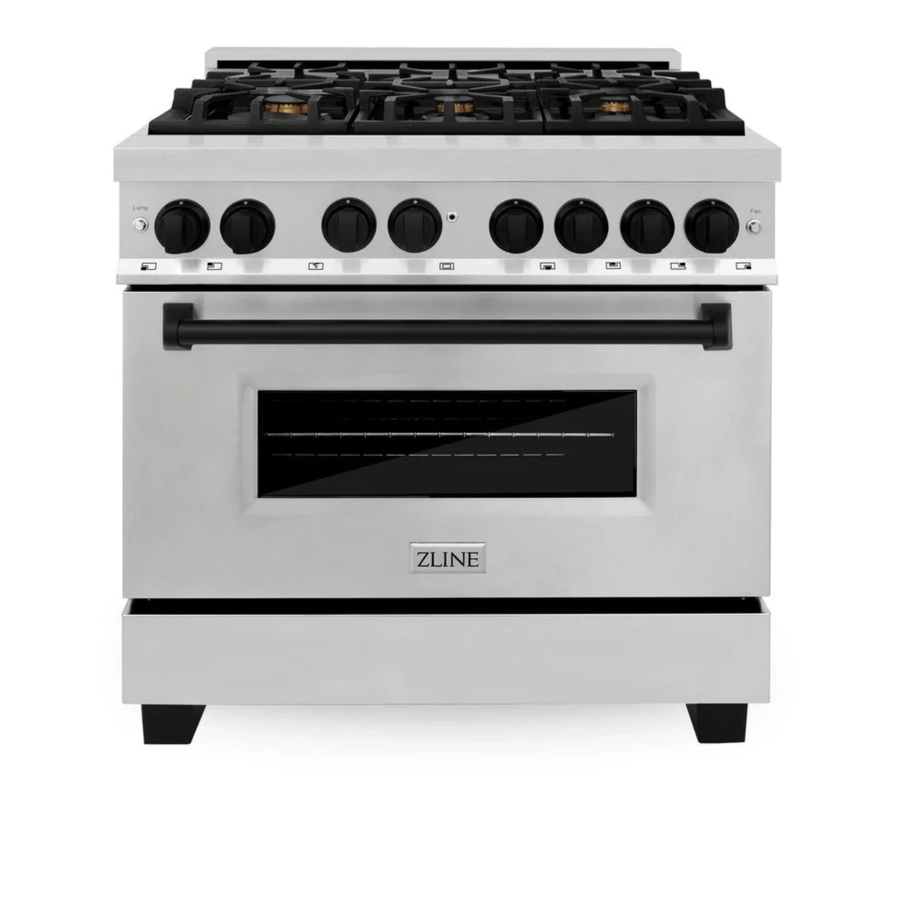 ZLINE 4-Piece Appliance Package - 36-Inch Legacy Autograph Dual Fuel Range, Wall Mount Range Hood, 36-Inch French Door Refrigerator, Dishwasher, in Stainless Steel with Matte Black Accents - Image 2