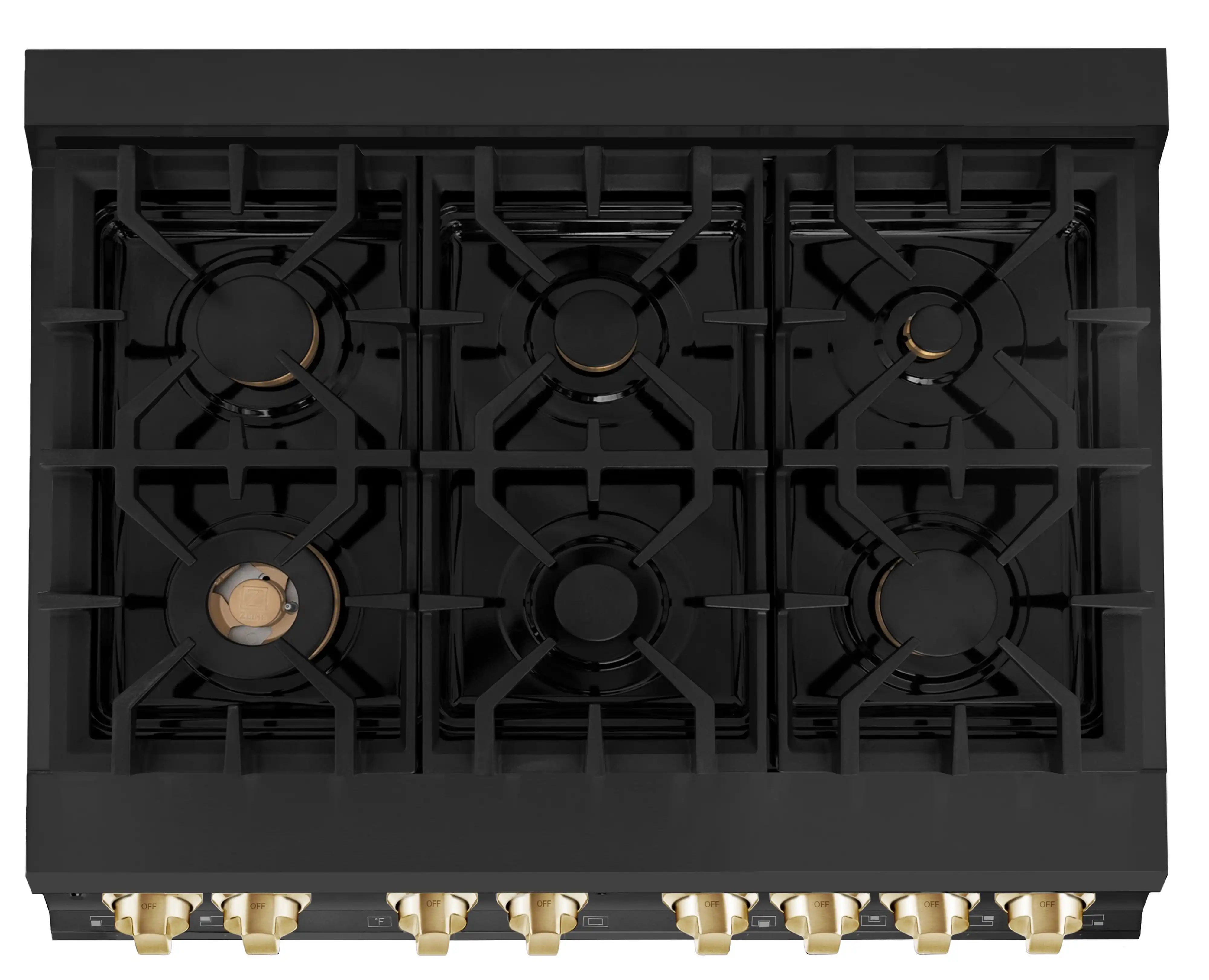 ZLINE 4-Piece Appliance Package - 36-Inch Legacy Dual Fuel Range, Wall Mount Range Hood, 36-Inch French Door Refrigerator with Water Dispenser, Dishwasher, in Black Stainless Steel with Gold Accents - Image 11