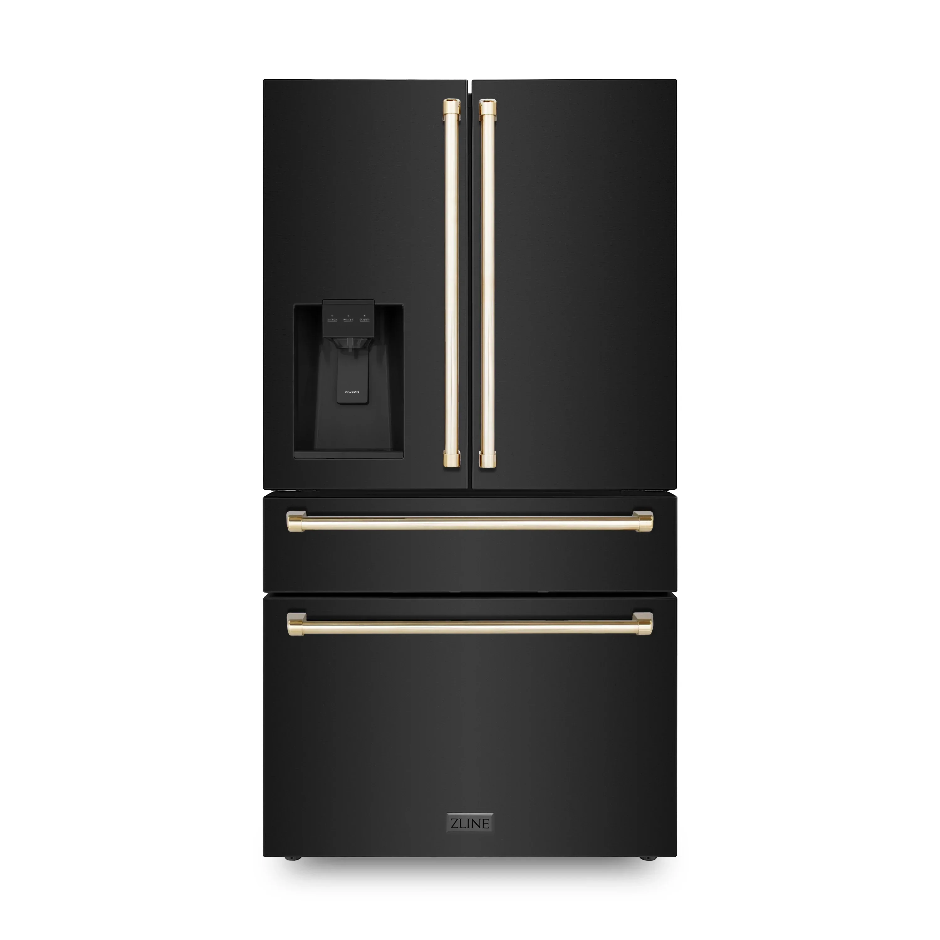 ZLINE 4-Piece Appliance Package - 36-Inch Legacy Dual Fuel Range, Wall Mount Range Hood, 36-Inch French Door Refrigerator with Water Dispenser, Dishwasher, in Black Stainless Steel with Gold Accents - Image 21