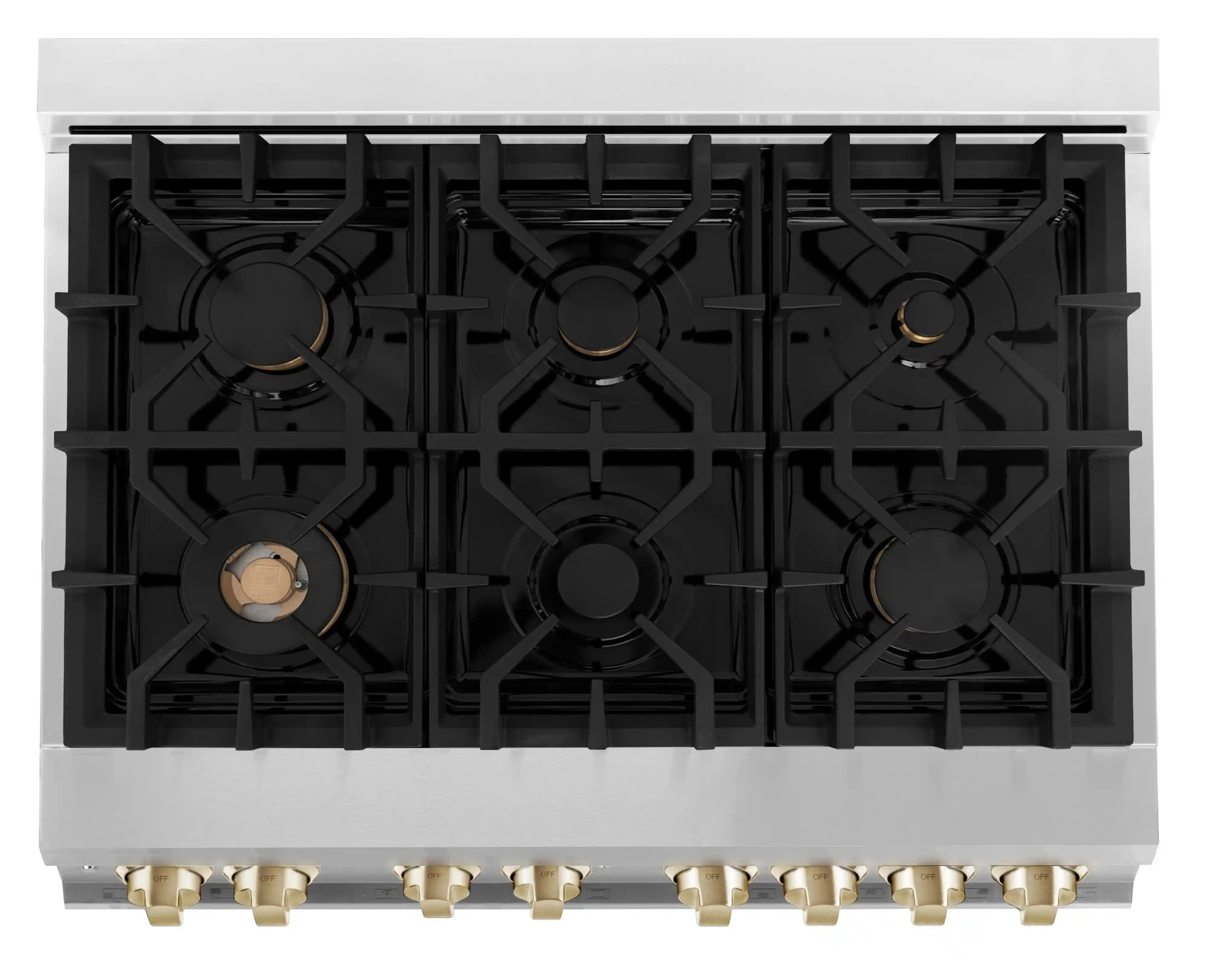 ZLINE 4-Piece Appliance Package - 36-Inch Legacy Autograph Dual Fuel Range, Wall Mount Range Hood, 36-Inch French Door Refrigerator with Water Dispenser, Dishwasher, in Stainless Steel with Gold Accents - Image 11