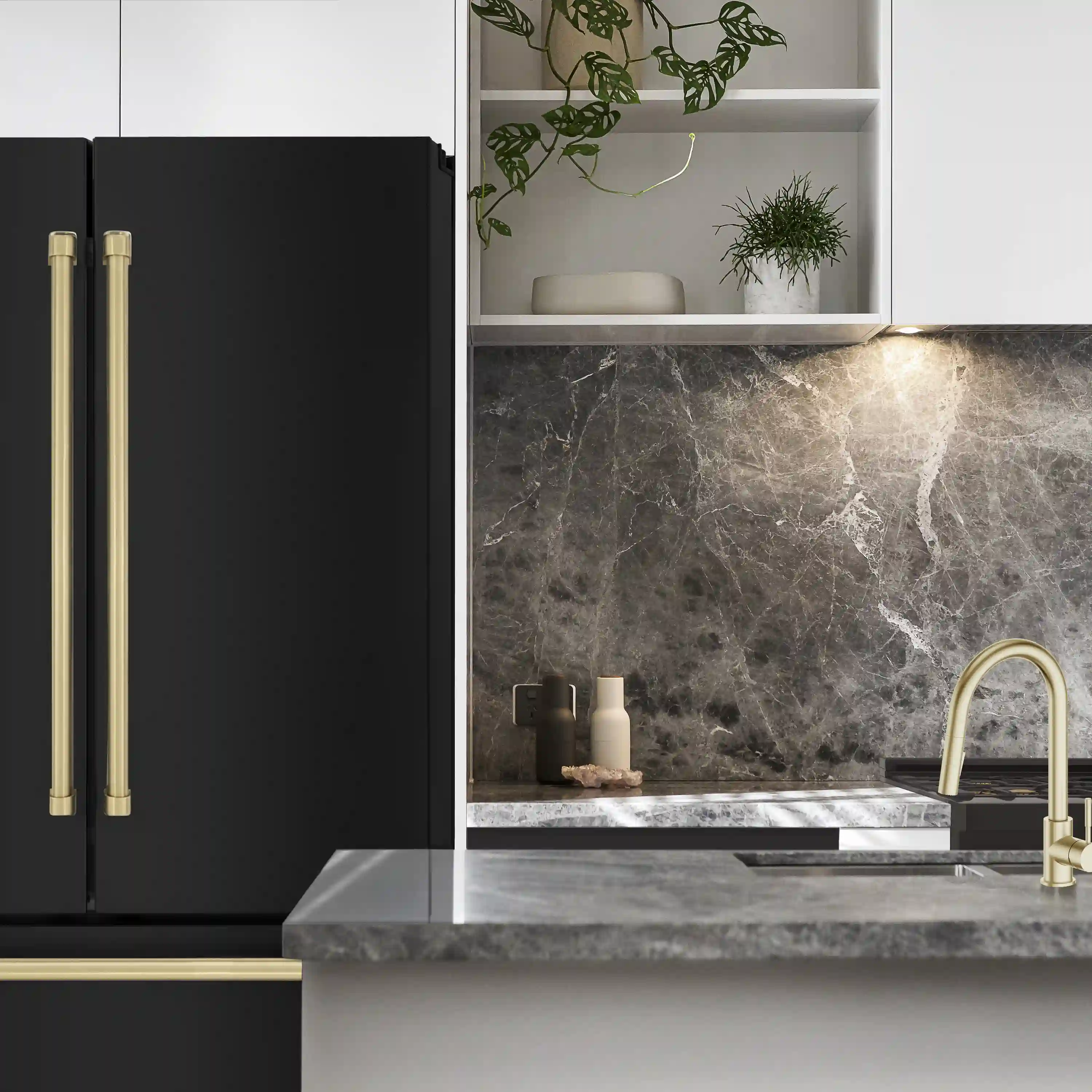ZLINE 4-Piece Appliance Package - 48-Inch Legacy Dual Fuel Range, Wall Mount Range Hood, 36-Inch French Door Refrigerator, Dishwasher, in Black Stainless Steel with Champagne Bronze Accents - Image 26