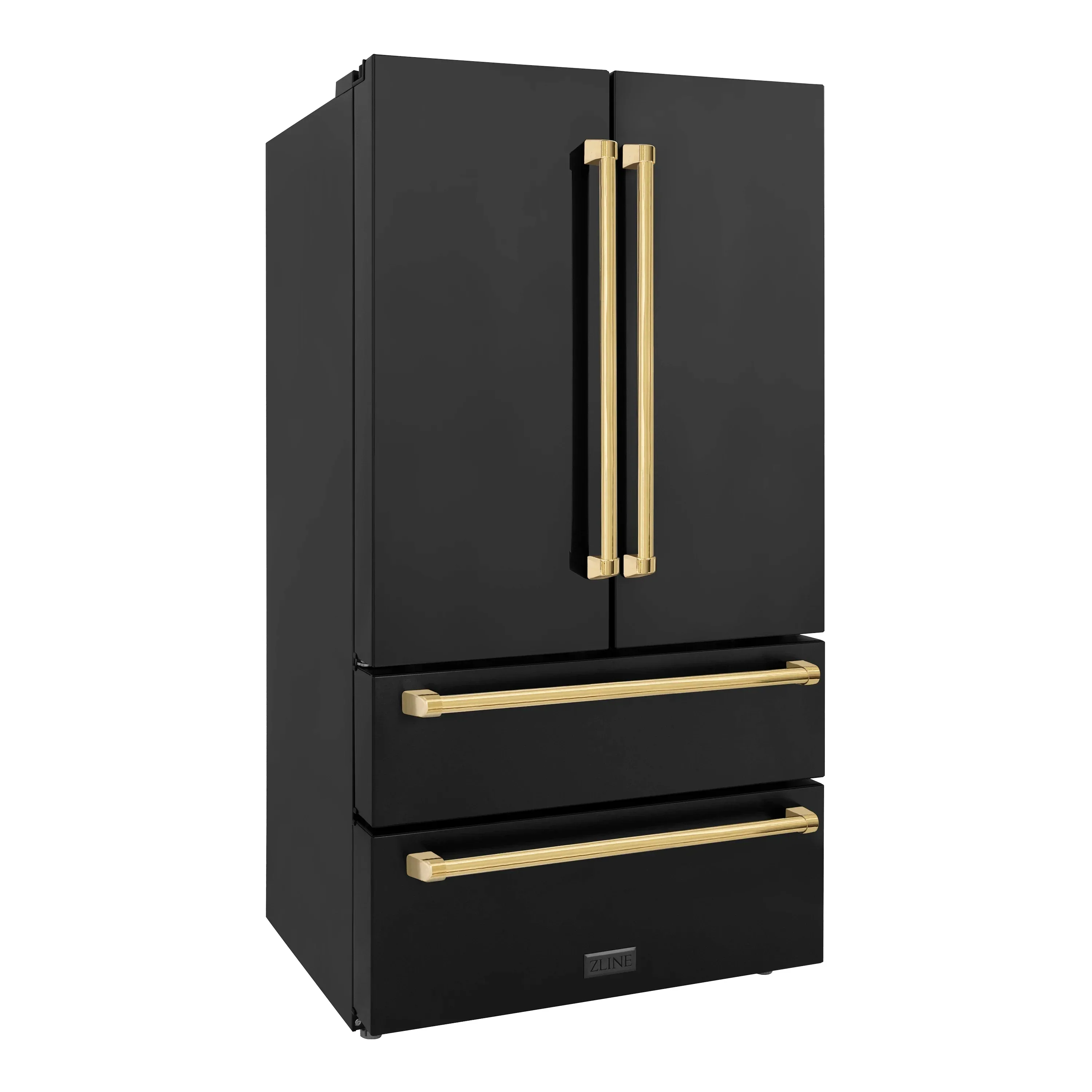 ZLINE 4-Piece Appliance Package - 48-Inch Legacy Dual Fuel Range, Wall Mount Range Hood, 36-Inch French Door Refrigerator, Dishwasher, in Black Stainless Steel with Gold Accents - Image 28