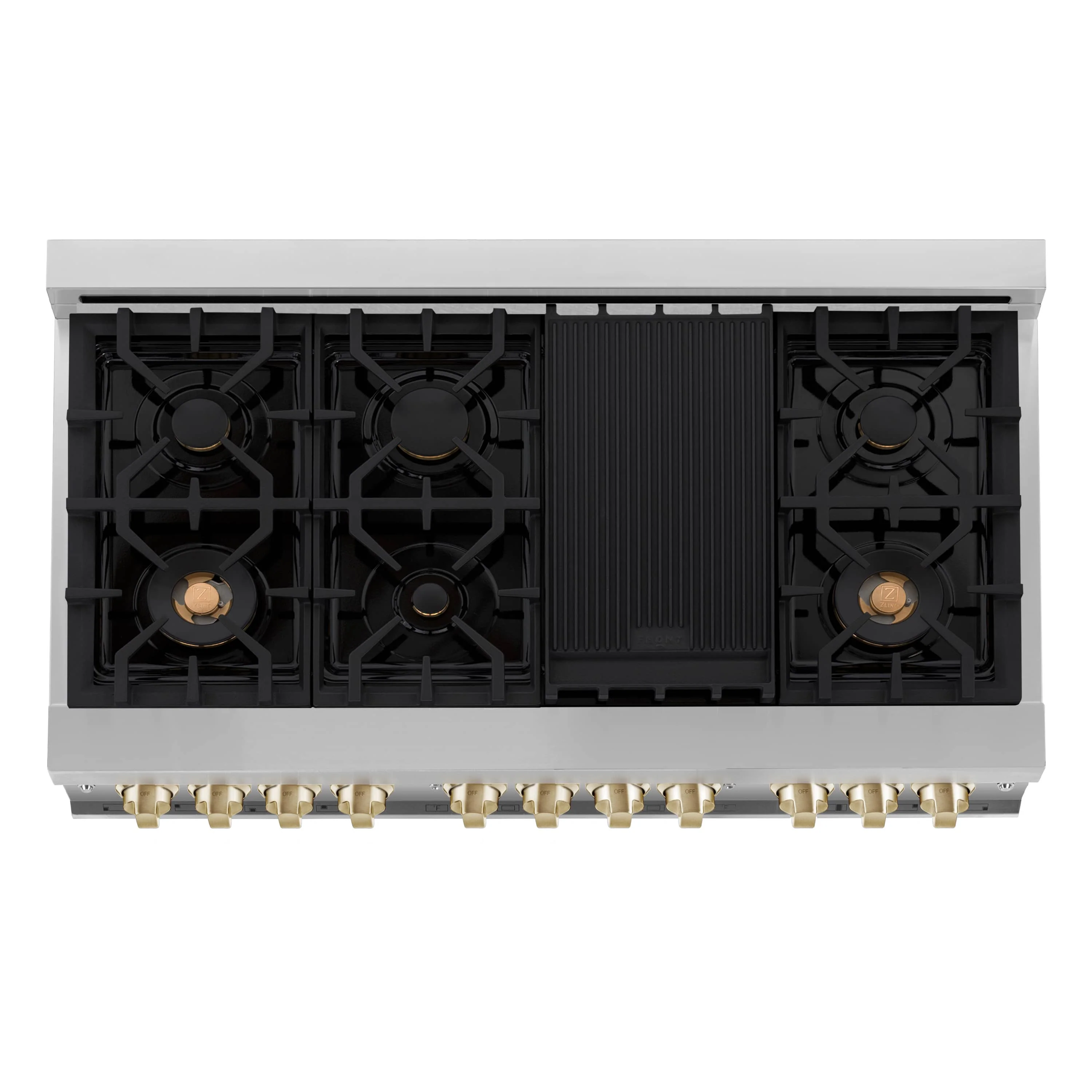 ZLINE 4-Piece Appliance Package - 48-Inch Legacy Autograph Dual Fuel Range, Wall Mount Range Hood, 36-Inch French Door Refrigerator, Dishwasher, in Stainless Steel with Gold Accents - Image 11