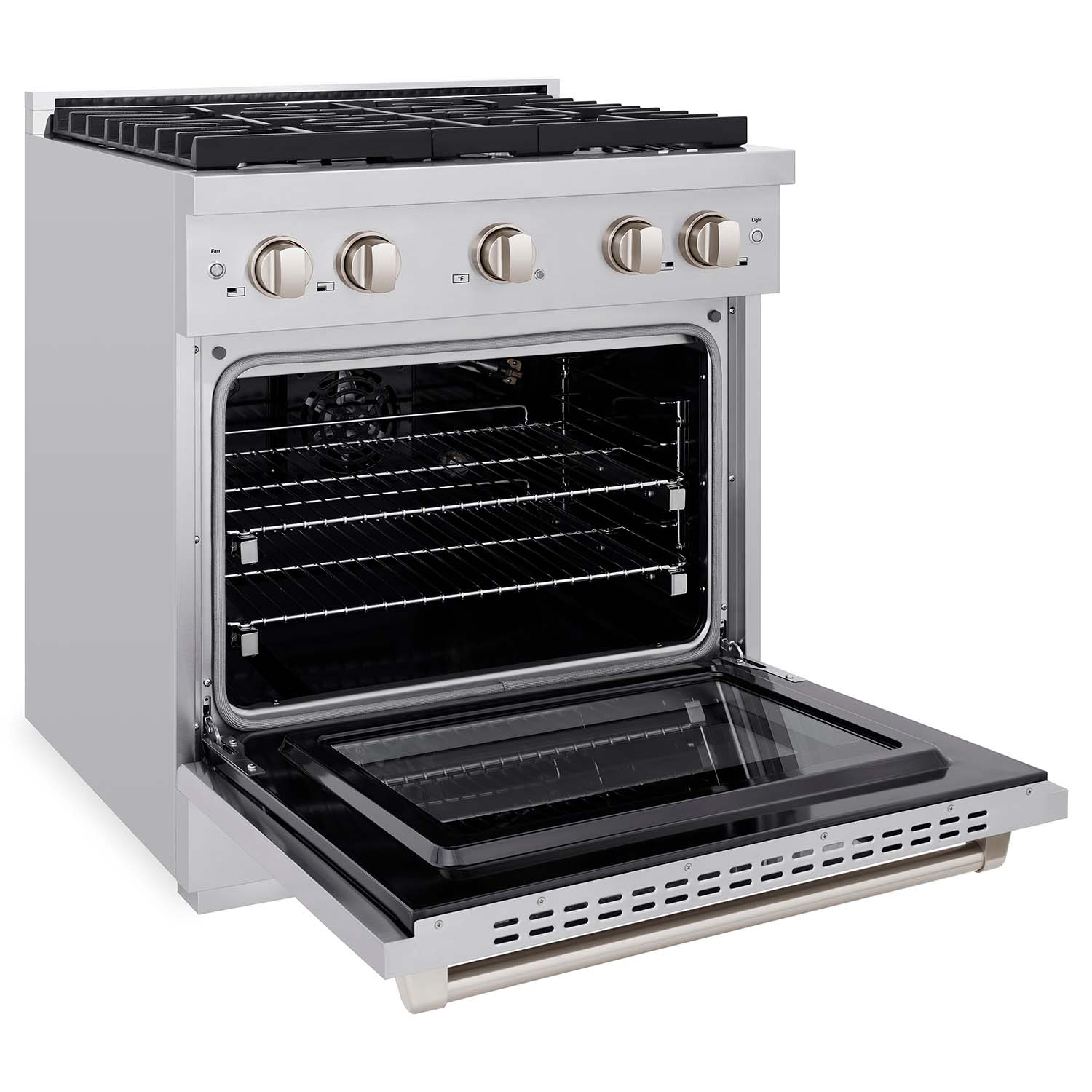 ZLINE 4-Piece Appliance Package - 30-Inch Gas Range, Refrigerator with Water Dispenser, Convertible Wall Mount Hood, and Microwave Drawer in Stainless Steel (4KPRW-SGRRH30-MWD) - Image 6