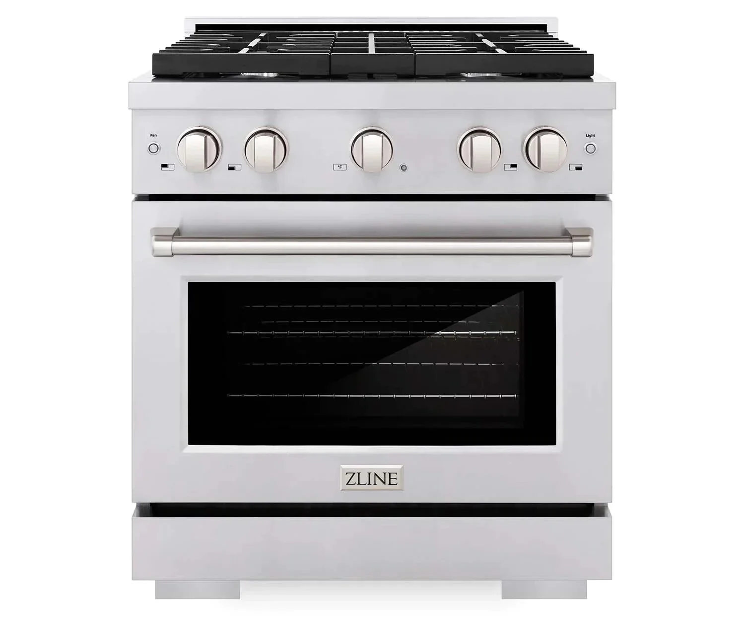 ZLINE 4-Piece Appliance Package - 30-Inch Gas Range, Refrigerator with Water Dispenser, Convertible Wall Mount Hood, and Microwave Oven in Stainless Steel (4KPRW-SGRRH30-MWO) - Image 2