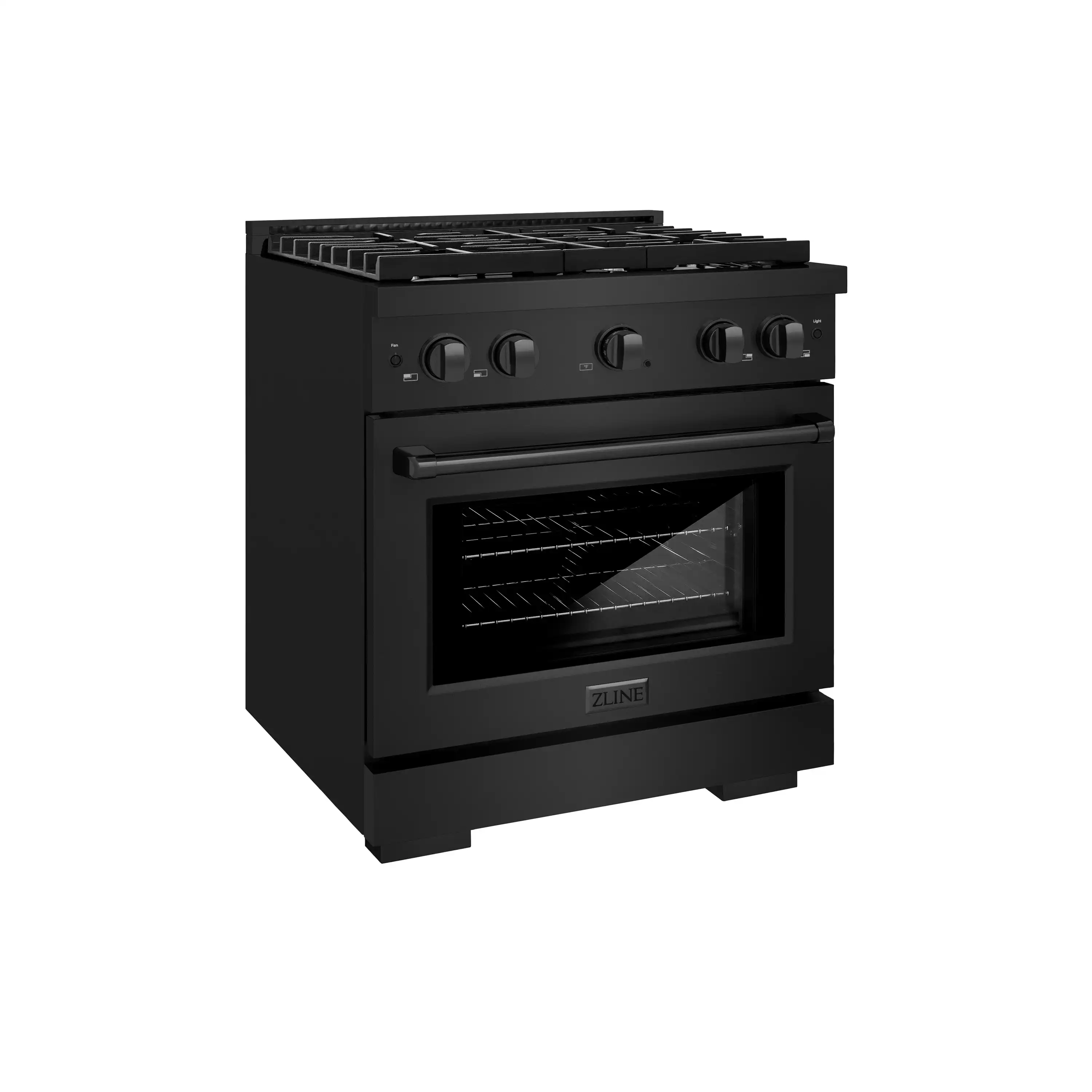 ZLINE 4-Piece Appliance Package - 30-Inch Gas Range, Refrigerator, Convertible Wall Mount Hood, and Microwave Drawer in Black Stainless Steel (4KPR-SGRBRH30-MW) - Image 3