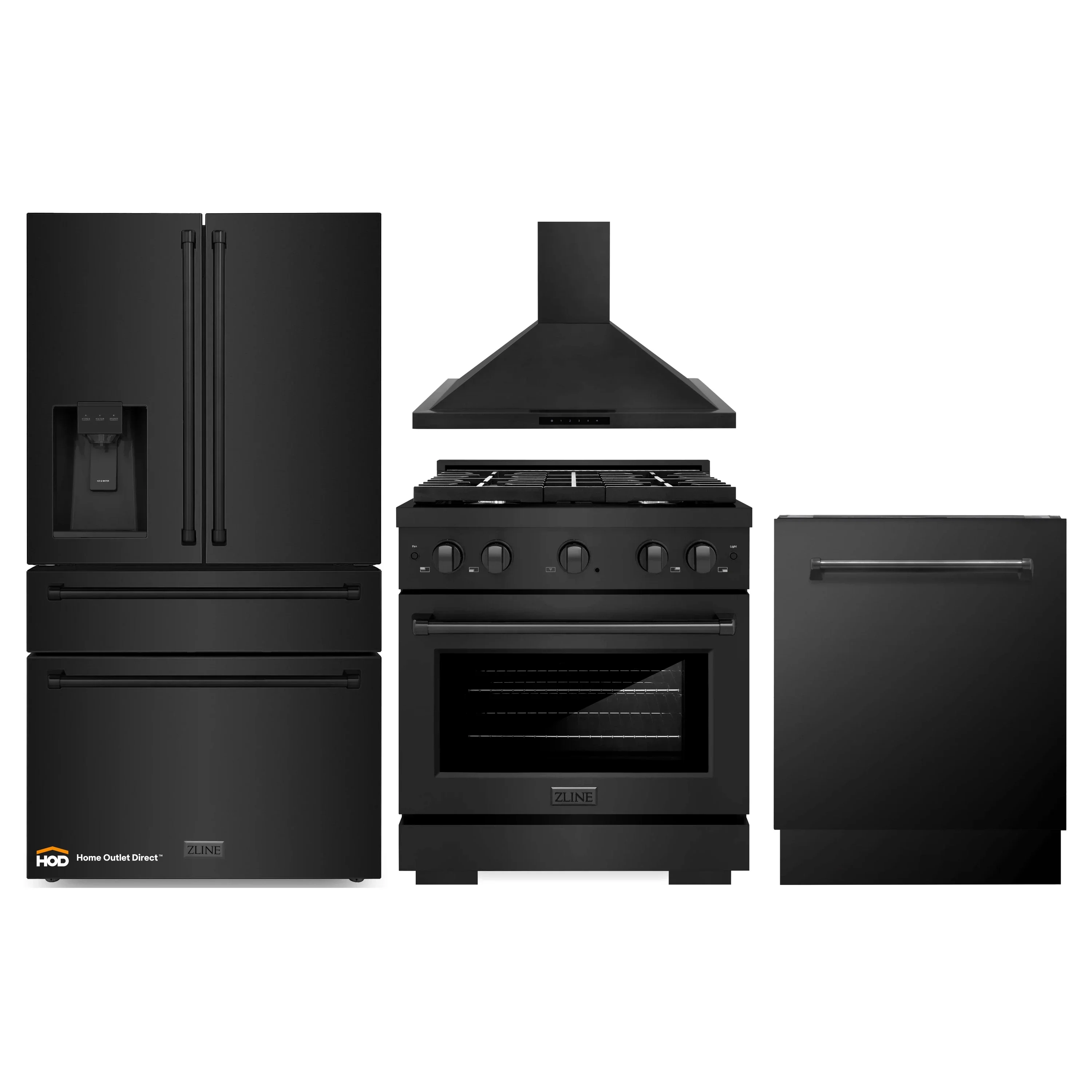 ZLINE 4-Piece Appliance Package - 30-Inch Gas Range, Refrigerator with Water Dispenser, Convertible Wall Mount Hood, and 3-Rack Dishwasher in Black Stainless Steel (4KPRW-SGRBRH30-DWV) - Image 6