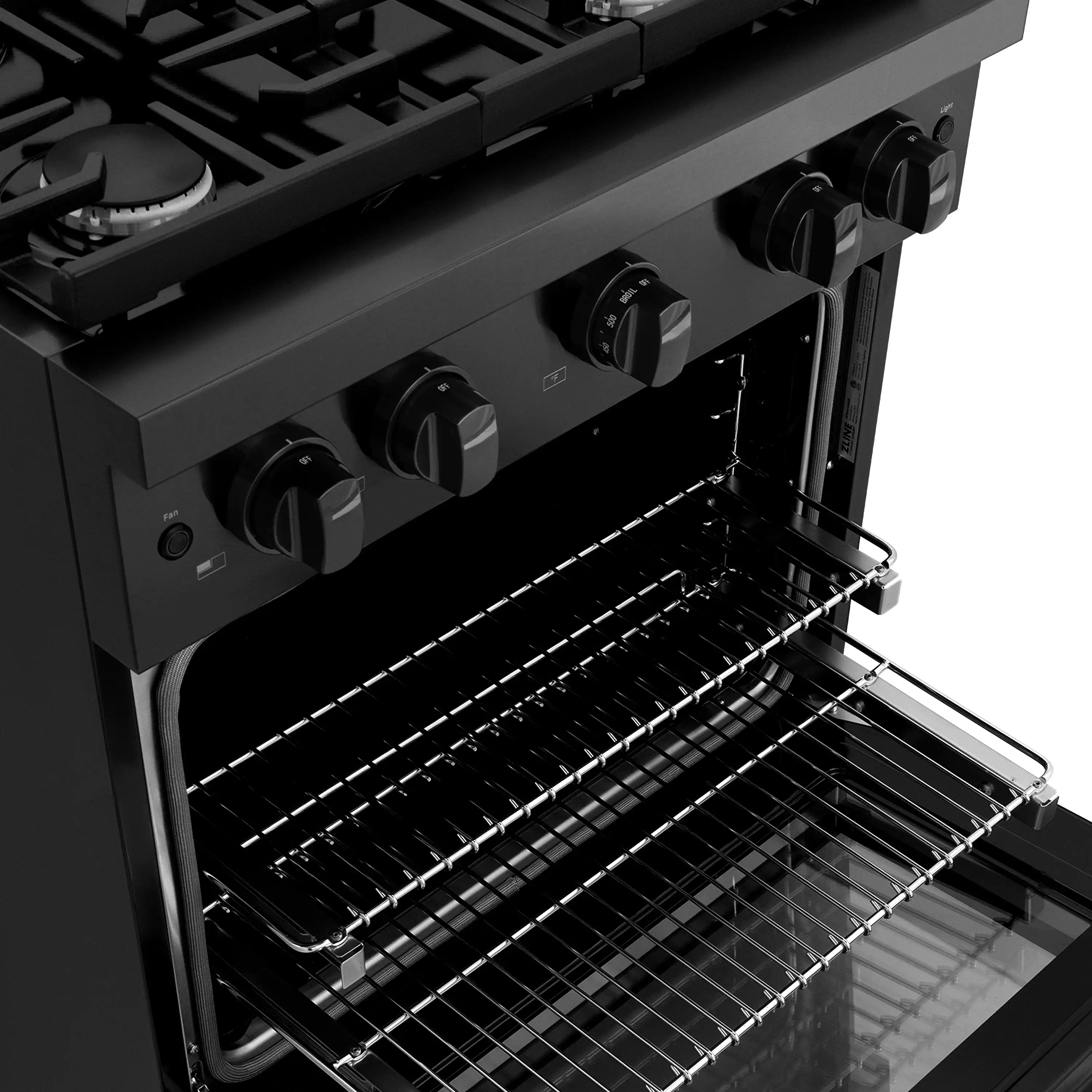 ZLINE 4-Piece Appliance Package - 30-Inch Gas Range, Refrigerator with Water Dispenser, Convertible Wall Mount Hood, and Microwave Drawer in Black Stainless Steel (4KPRW-SGRBRH30-MWD) - Image 8