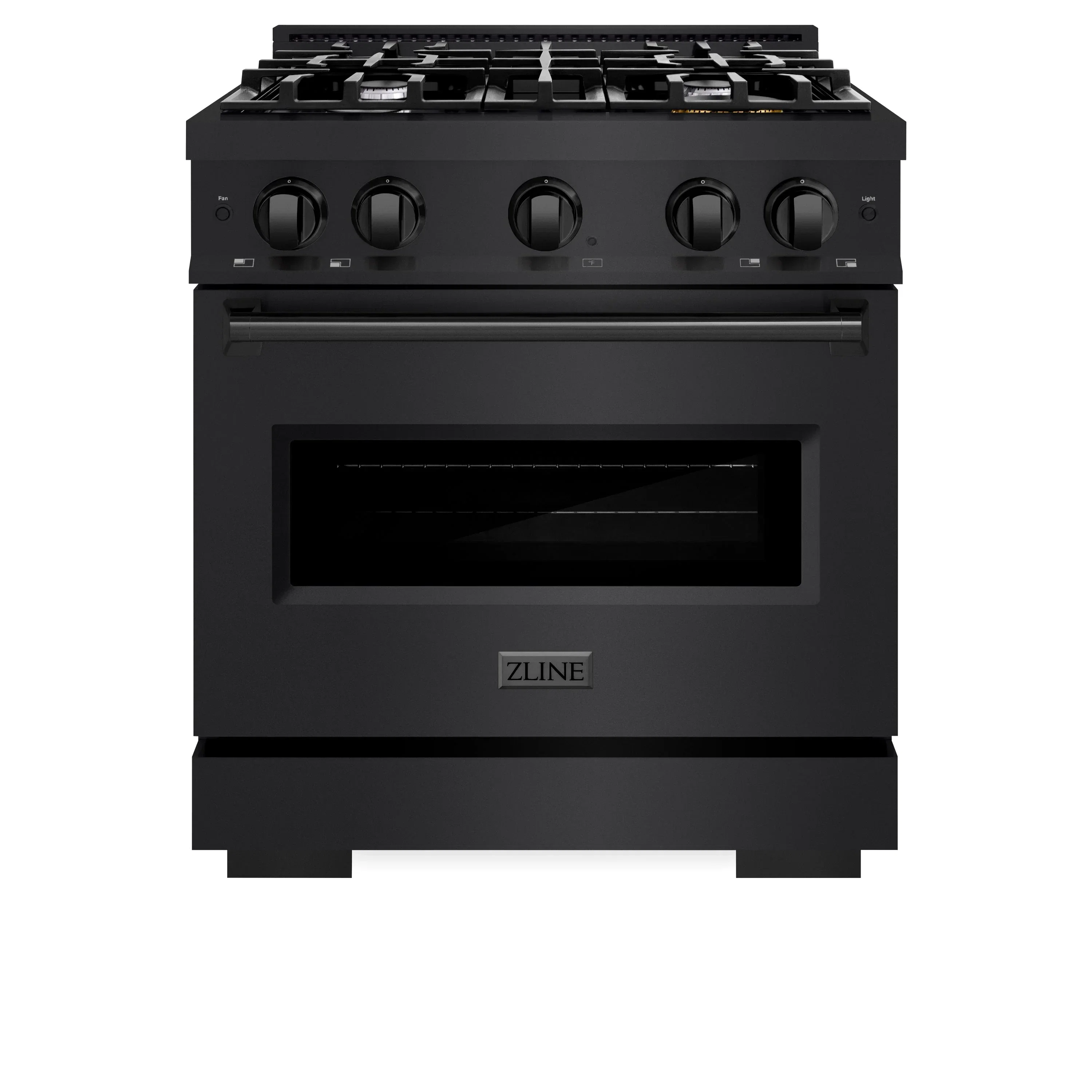 ZLINE 4-Piece Appliance Package - 30-Inch Dual Fuel Range, Hood, Refrigerator, and Dishwasher in Black Stainless Steel - Image 2