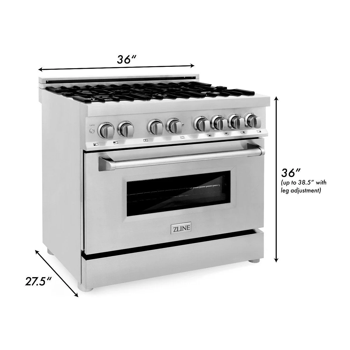 ZLINE 4-Piece Appliance Package - 36-Inch Dual Fuel Range, Refrigerator, Convertible Wall Mount Hood, and Microwave Drawer in Stainless Steel (4KPR-RARH36-MW) - Image 11