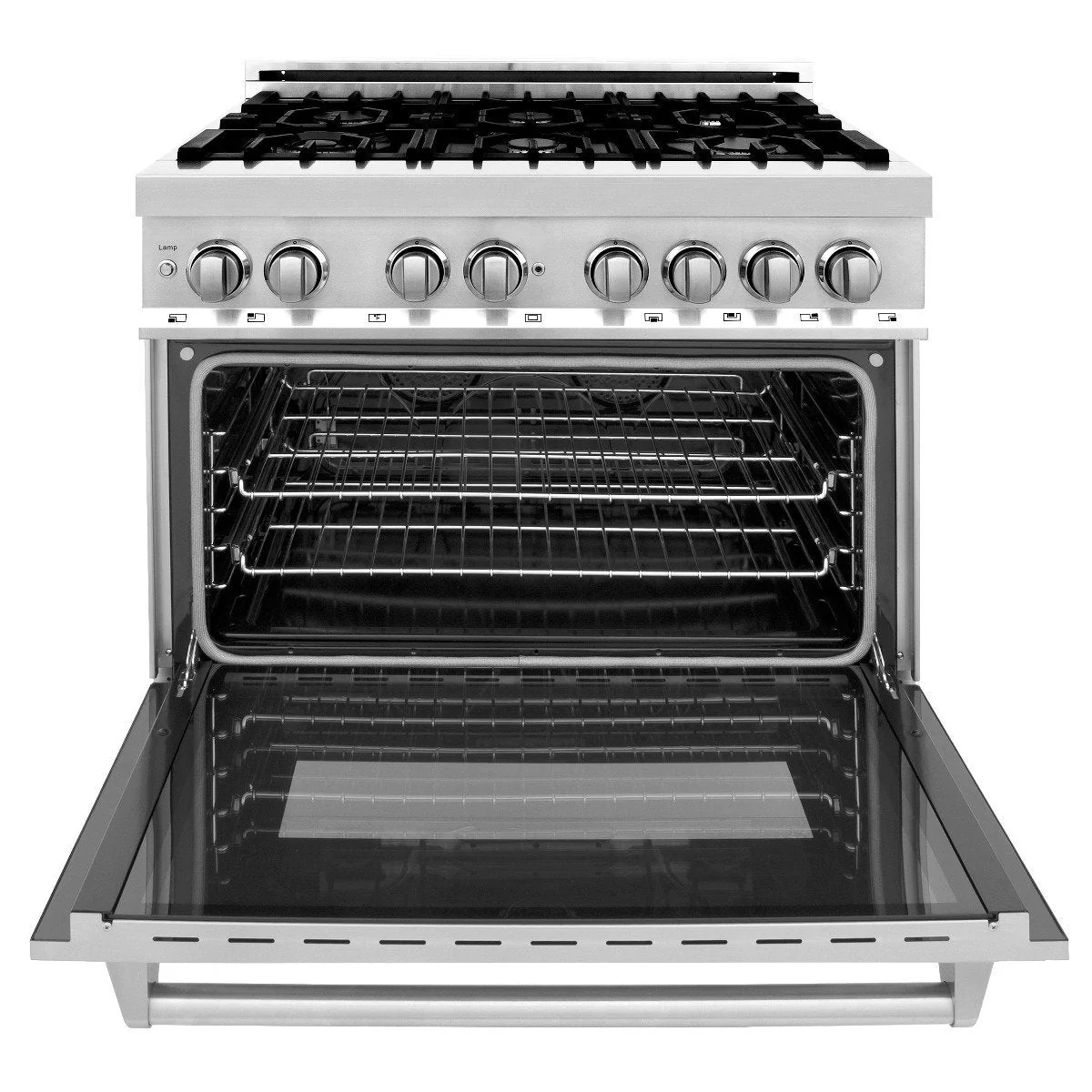 ZLINE 4-Piece Appliance Package - 36-Inch Dual Fuel Range, Refrigerator, Convertible Wall Mount Hood, and Microwave Drawer in Stainless Steel (4KPR-RARH36-MW) - Image 4