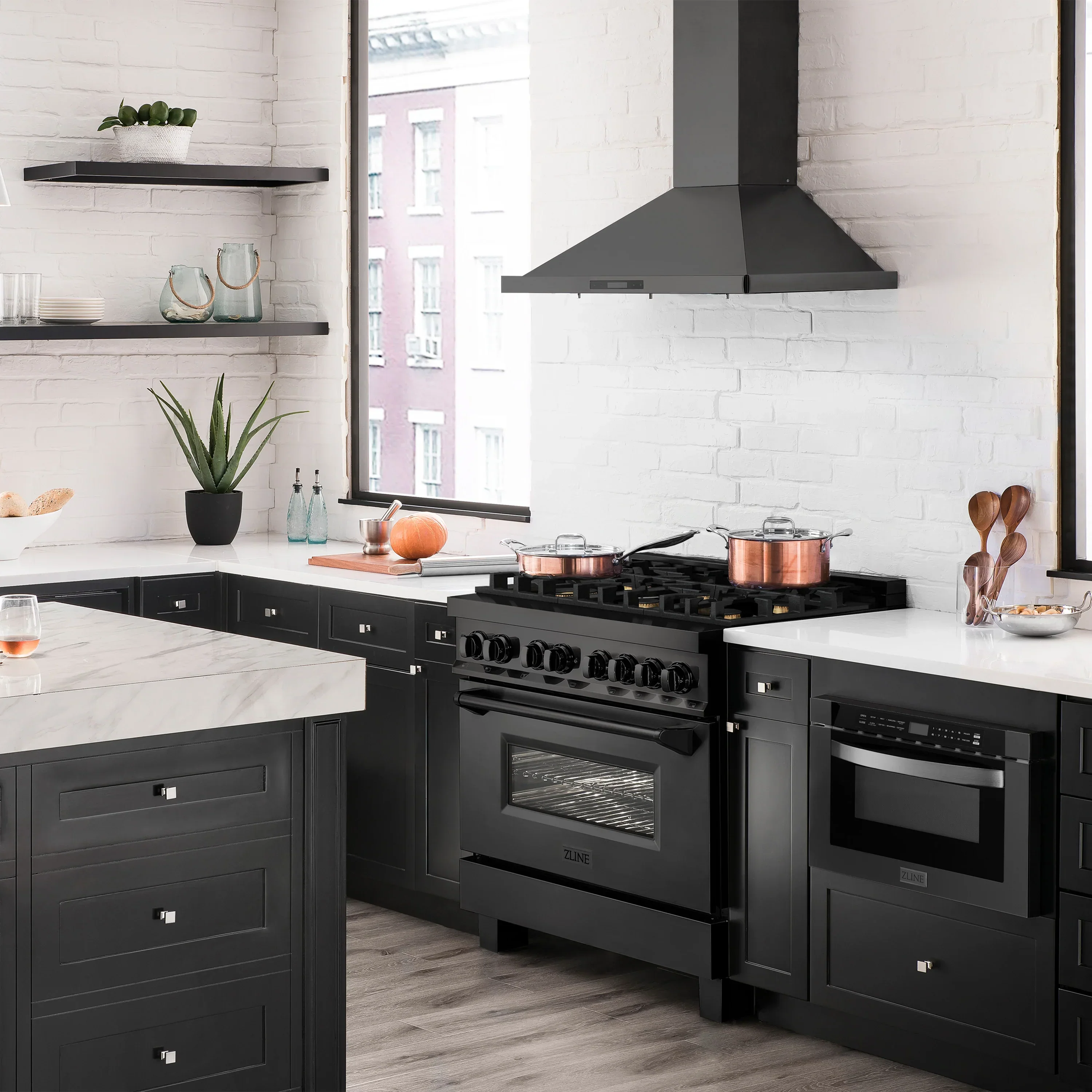 ZLINE 4-Piece Appliance Package - 36-Inch Dual Fuel Range with Brass Burners, Refrigerator, Microwave Drawer, and 3-Rack Dishwasher in Black Stainless Steel - Image 51