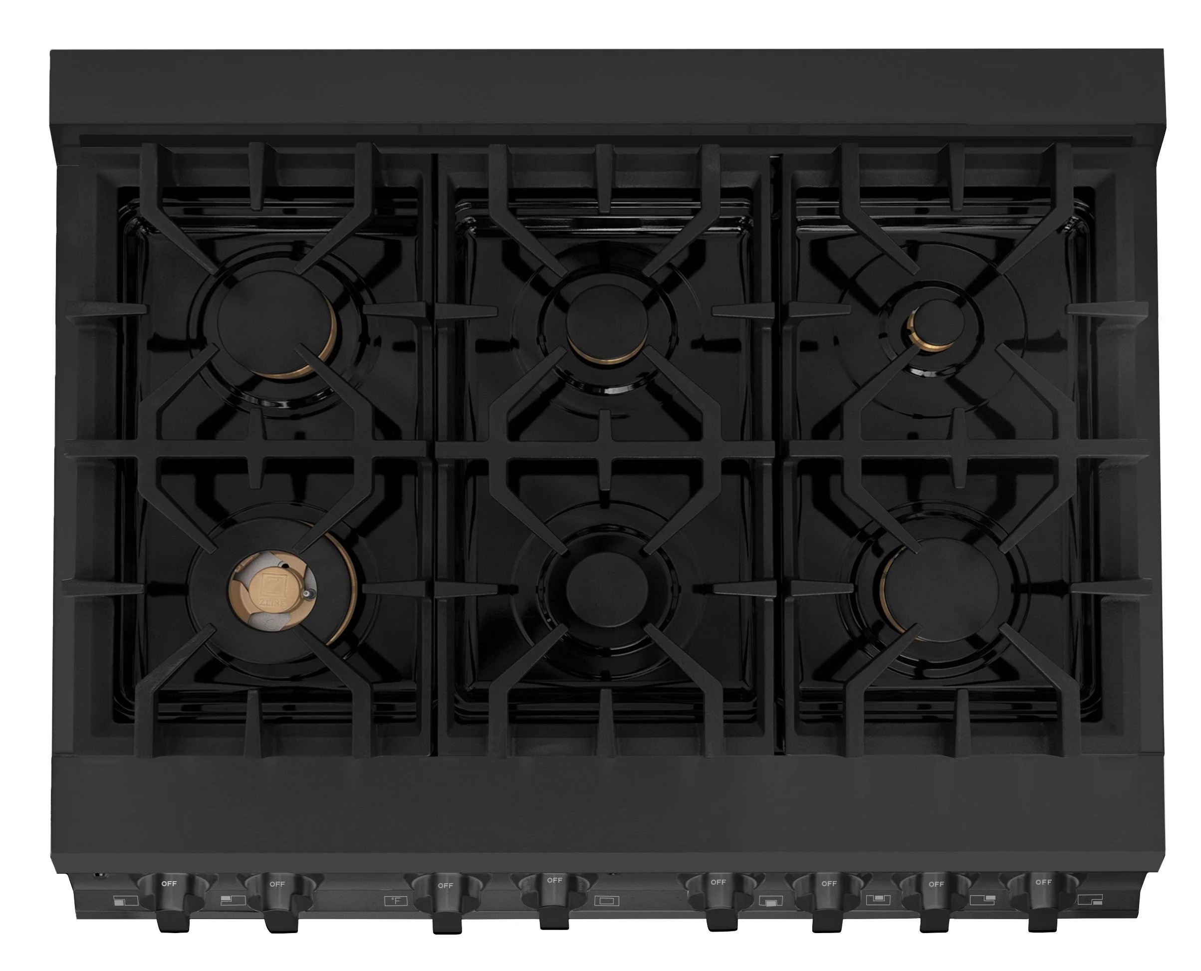 ZLINE 4-Piece Appliance Package - 36-Inch Dual Fuel Range with Brass Burners, Refrigerator, Microwave Oven, and 3-Rack Dishwasher in Black Stainless Steel - Image 11