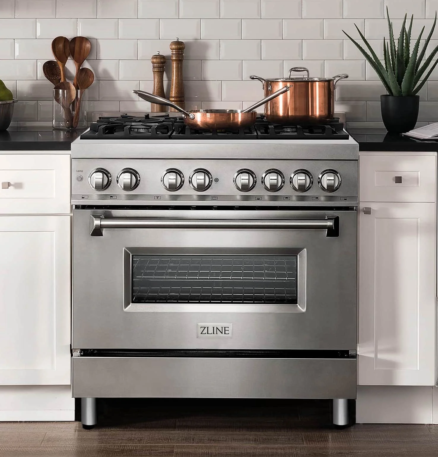 ZLINE 4-Piece Appliance Package - 36-Inch Dual Fuel Range, Refrigerator with Water Dispenser, Convertible Wall Mount Hood, and Microwave Oven in Stainless Steel (4KPRW-RARH36-MWO) - Image 3