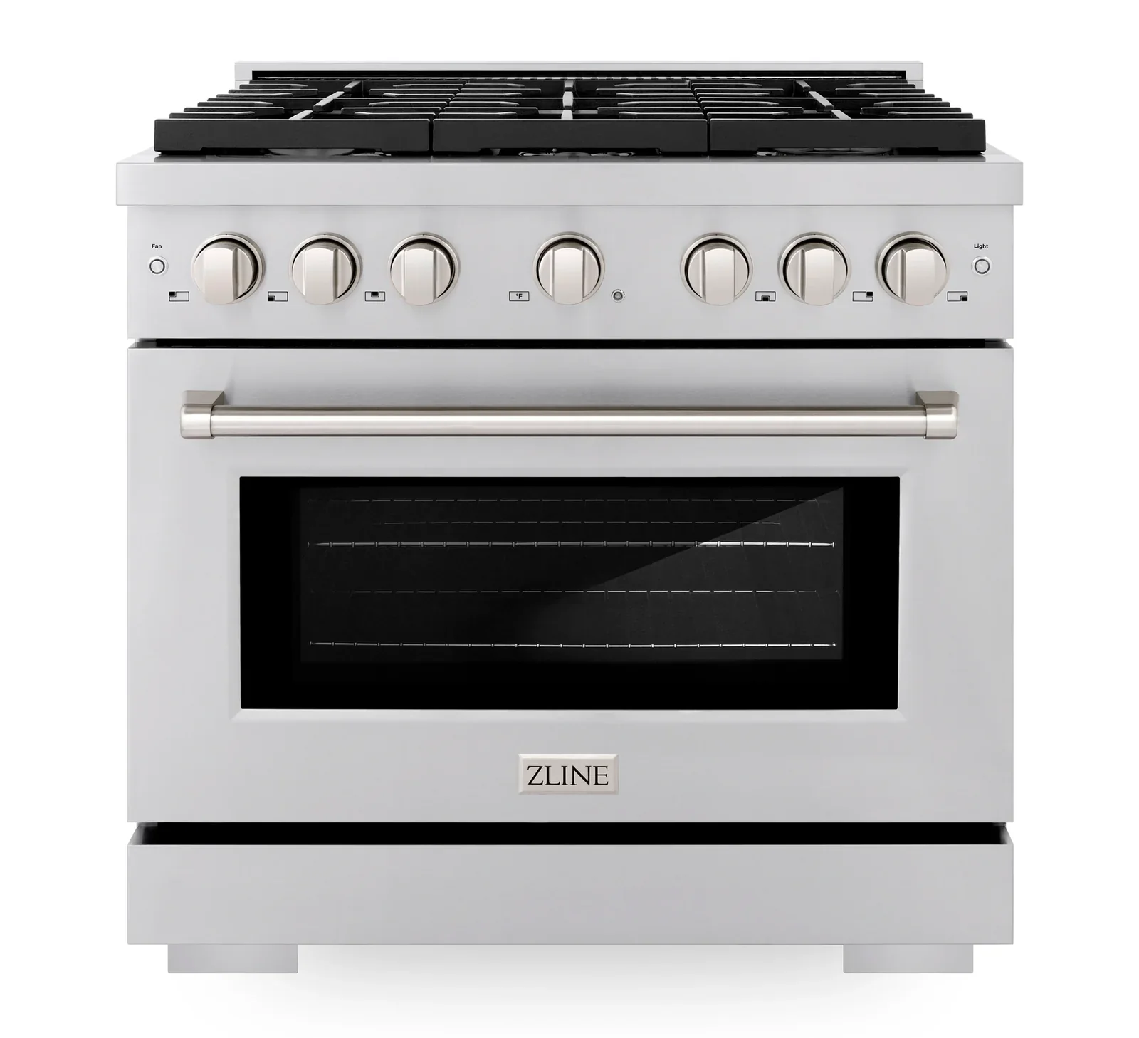 ZLINE 4-Piece Appliance Package - 36-Inch Gas Range, Refrigerator, Convertible Wall Mount Hood, and Microwave Drawer in Stainless Steel (4KPR-SGRRH36-MW) - Image 2