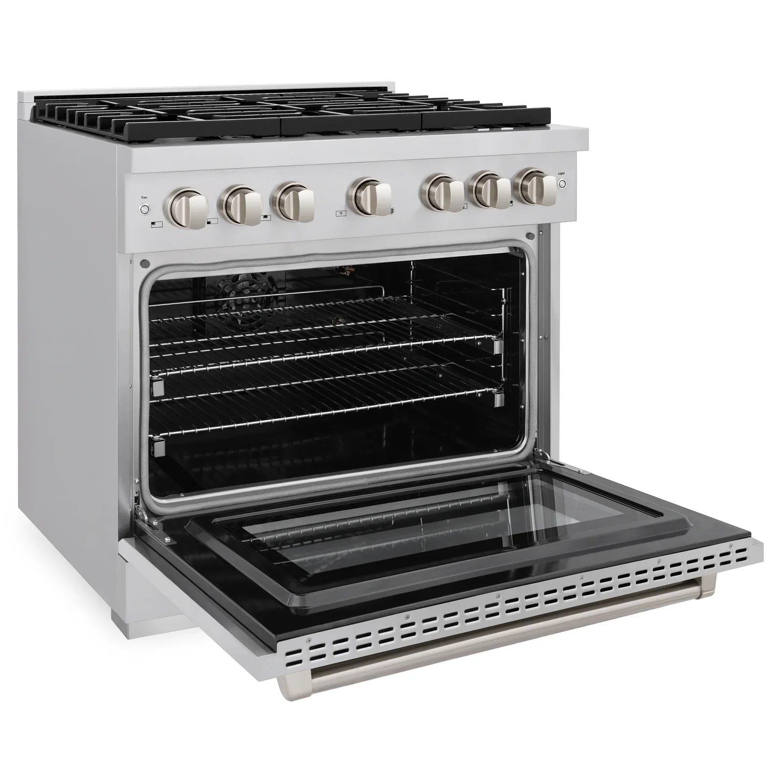 ZLINE 4-Piece Appliance Package - 36-Inch Gas Range, Refrigerator, Convertible Wall Mount Hood, and Microwave Oven in Stainless Steel (4KPR-SGRRH36-MO) - Image 7