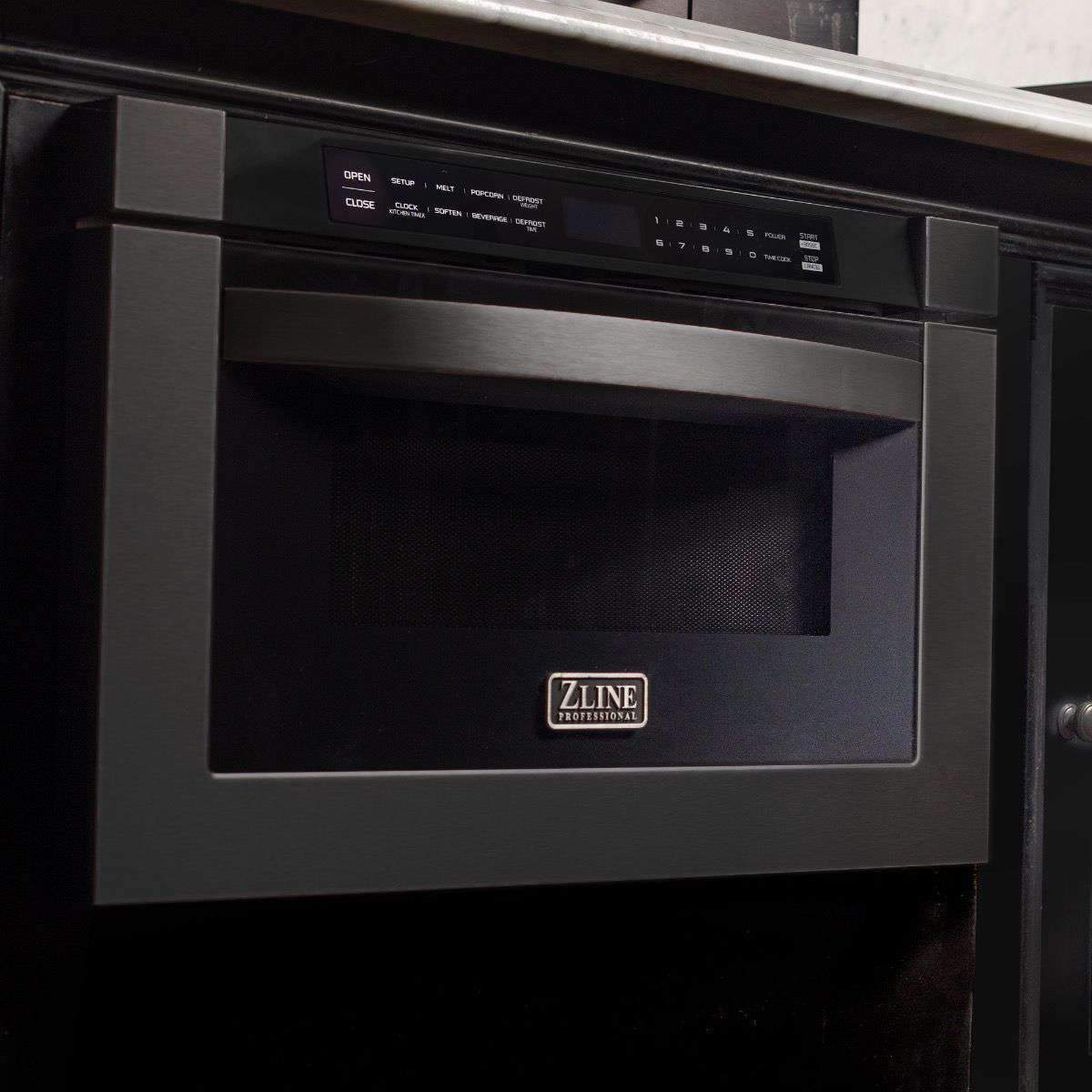 ZLINE 4-Piece Appliance Package - 36-inch Gas Range, 36-inch Refrigerator, Convertible Wall Mount Hood, and Microwave Drawer in Black Stainless Steel (4KPR-SGRBRH36-MW) - Image 21
