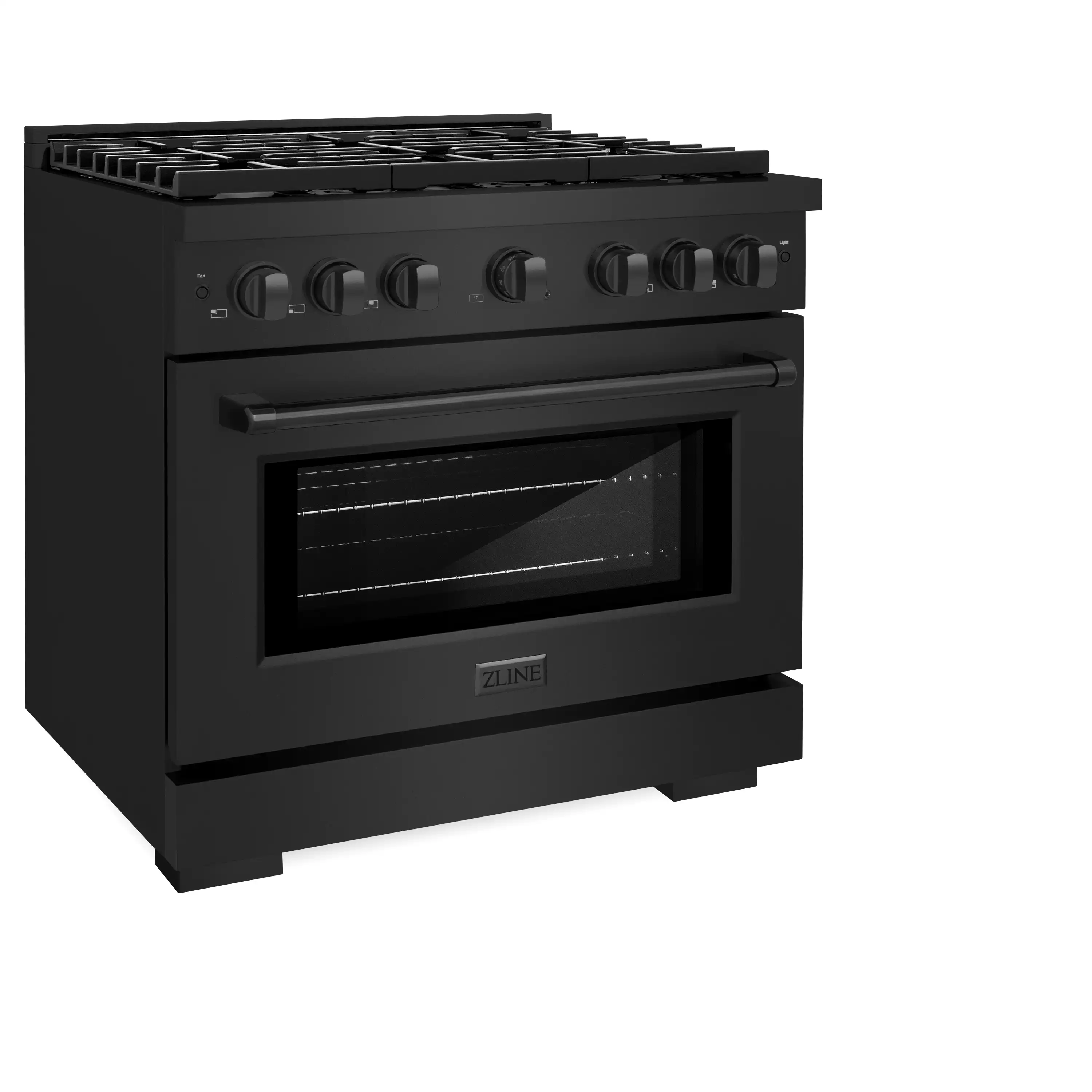 ZLINE 4-Piece Appliance Package - 36-Inch Gas Range, Refrigerator with Water Dispenser, Convertible Wall Mount Hood, and Microwave Oven in Black Stainless Steel (4KPRW-SGRBRH36-MWO) - Image 3