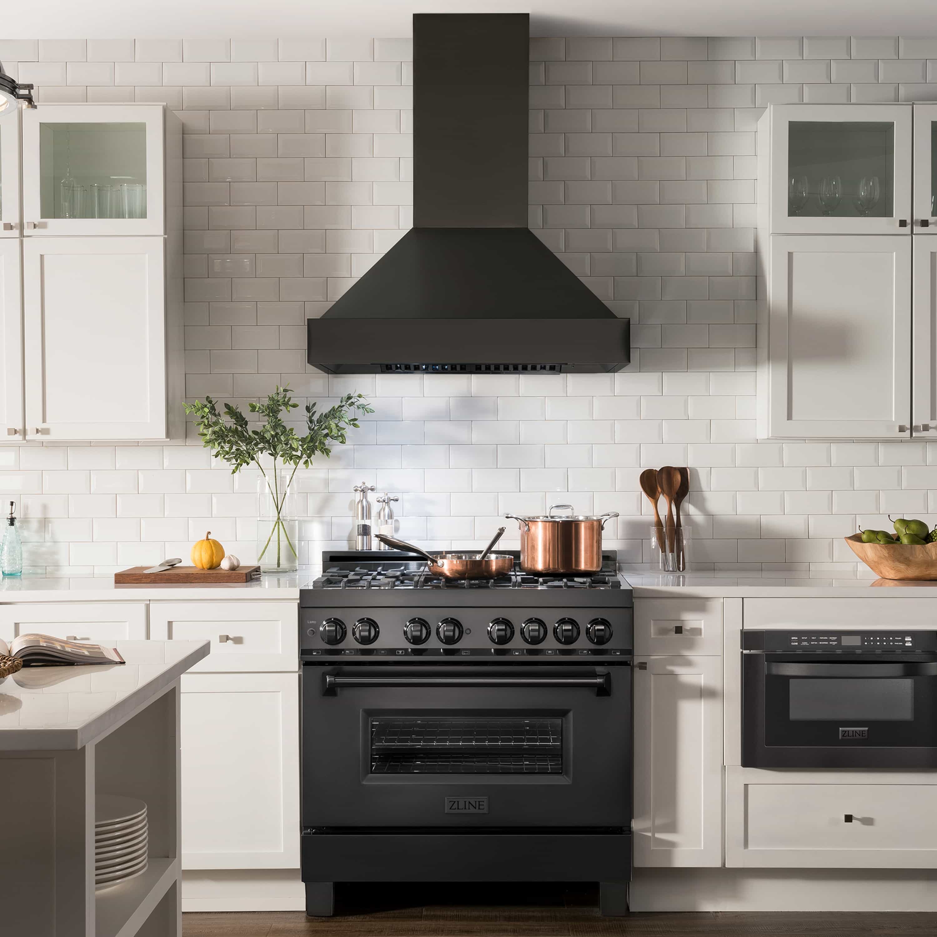 ZLINE 4-Piece Appliance Package - 36-Inch Gas Range, Convertible Wall Mount Hood, Microwave Oven, and 3-Rack Dishwasher in Black Stainless Steel (4KP-SGRBRH36-MODWV) - Image 28