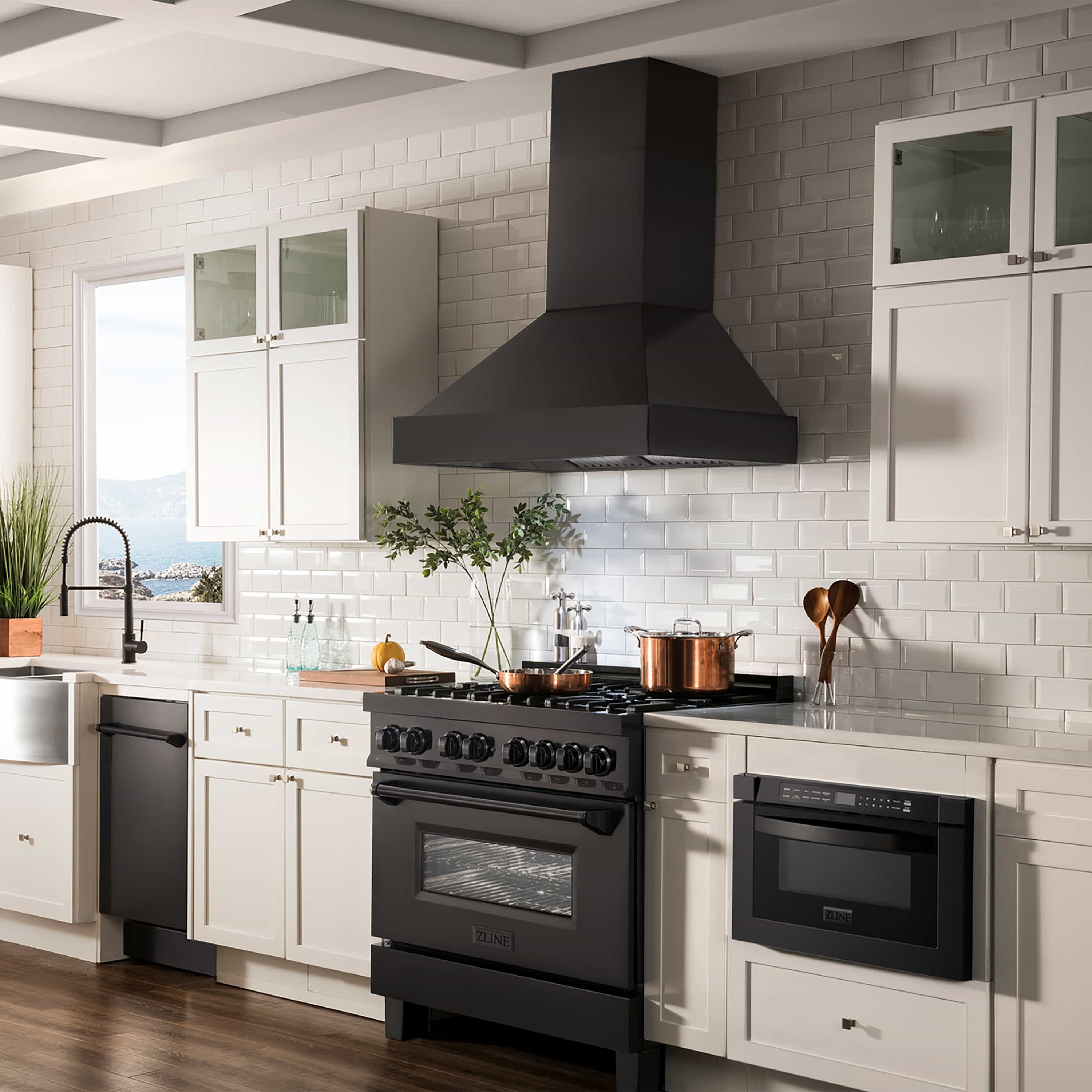 ZLINE 4-Piece Appliance Package - 36-Inch Gas Range, Convertible Wall Mount Hood, Microwave Oven, and 3-Rack Dishwasher in Black Stainless Steel (4KP-SGRBRH36-MODWV) - Image 29