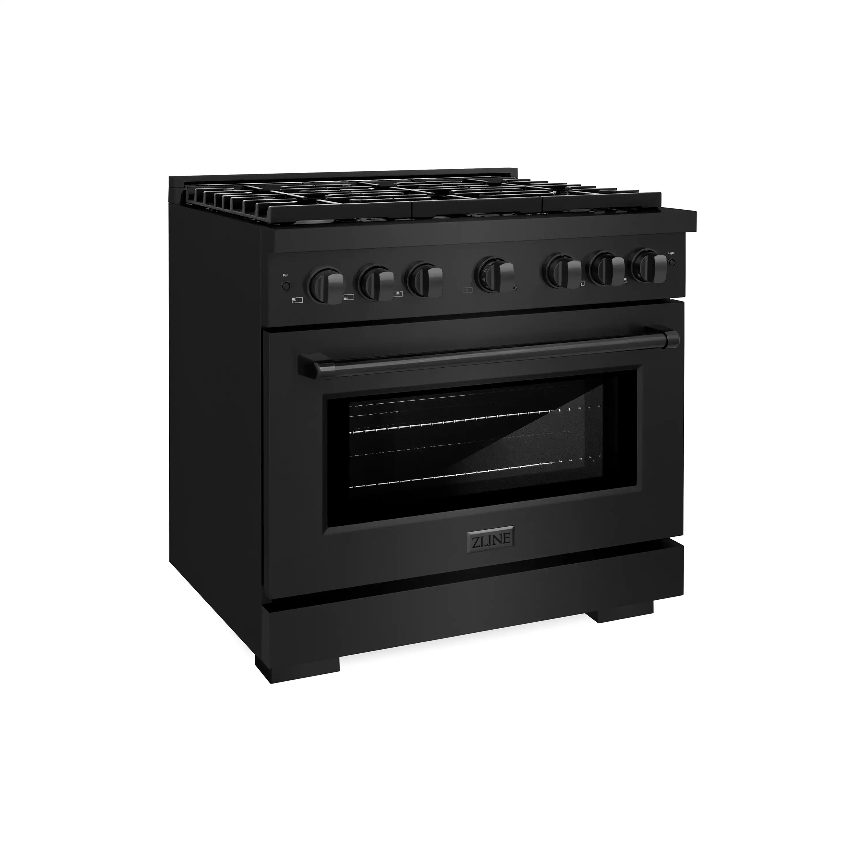 ZLINE 4-Piece Appliance Package - 36-Inch Gas Range, Convertible Wall Mount Hood, Microwave Oven, and 3-Rack Dishwasher in Black Stainless Steel (4KP-SGRBRH36-MODWV) - Image 4