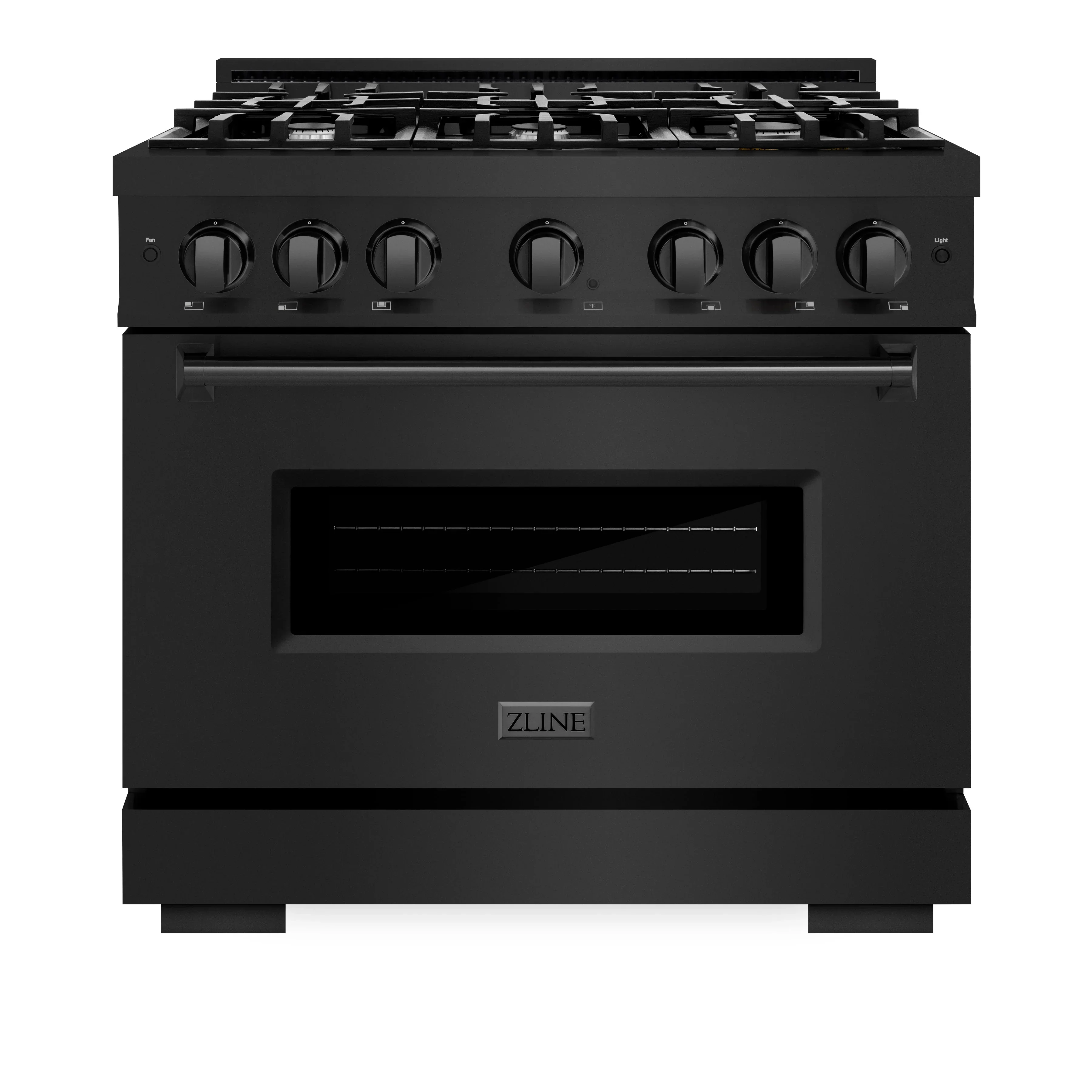 ZLINE 4-Piece Appliance Package - 36-Inch Dual Fuel Range, Hood, Refrigerator, and Dishwasher in Black Stainless Steel - Image 2
